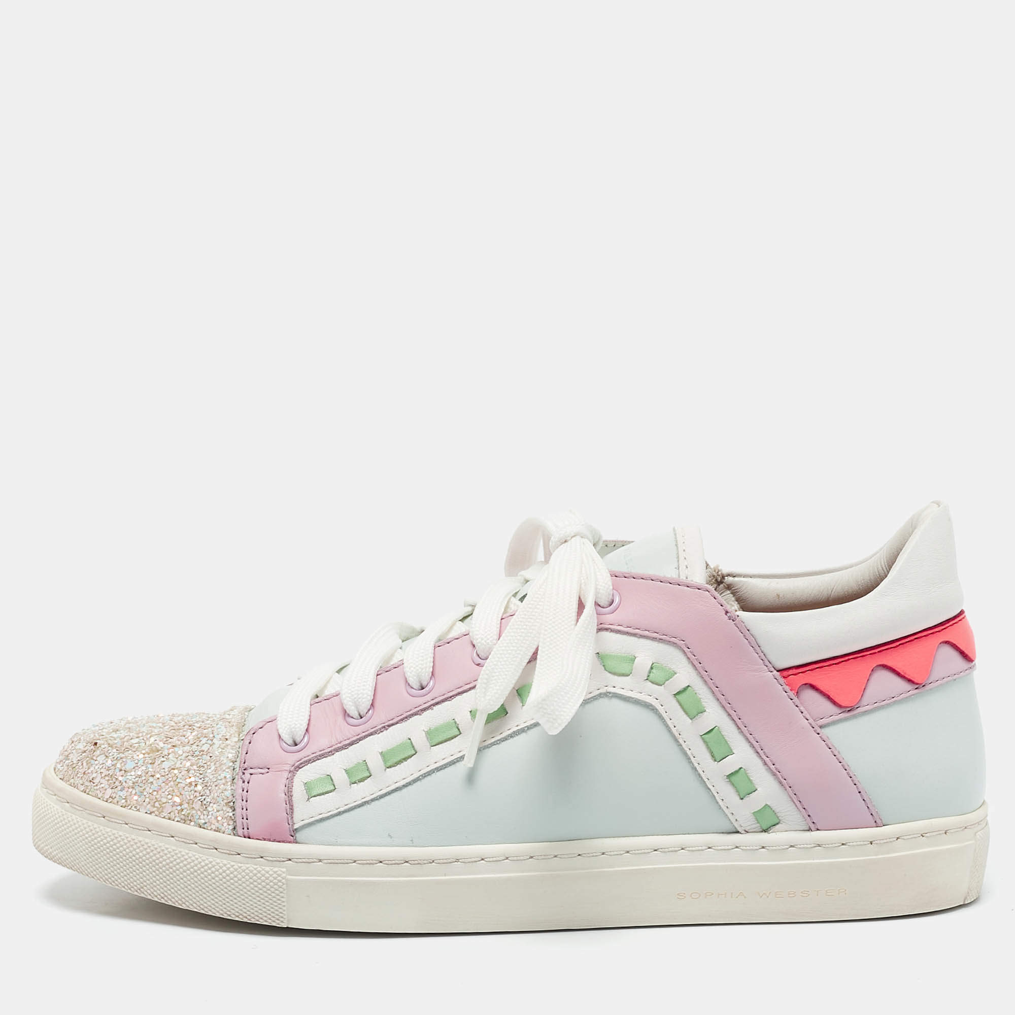 Sophia Webster Multicolor Leather and Glitter Low Top Riko Sneakers Size 39