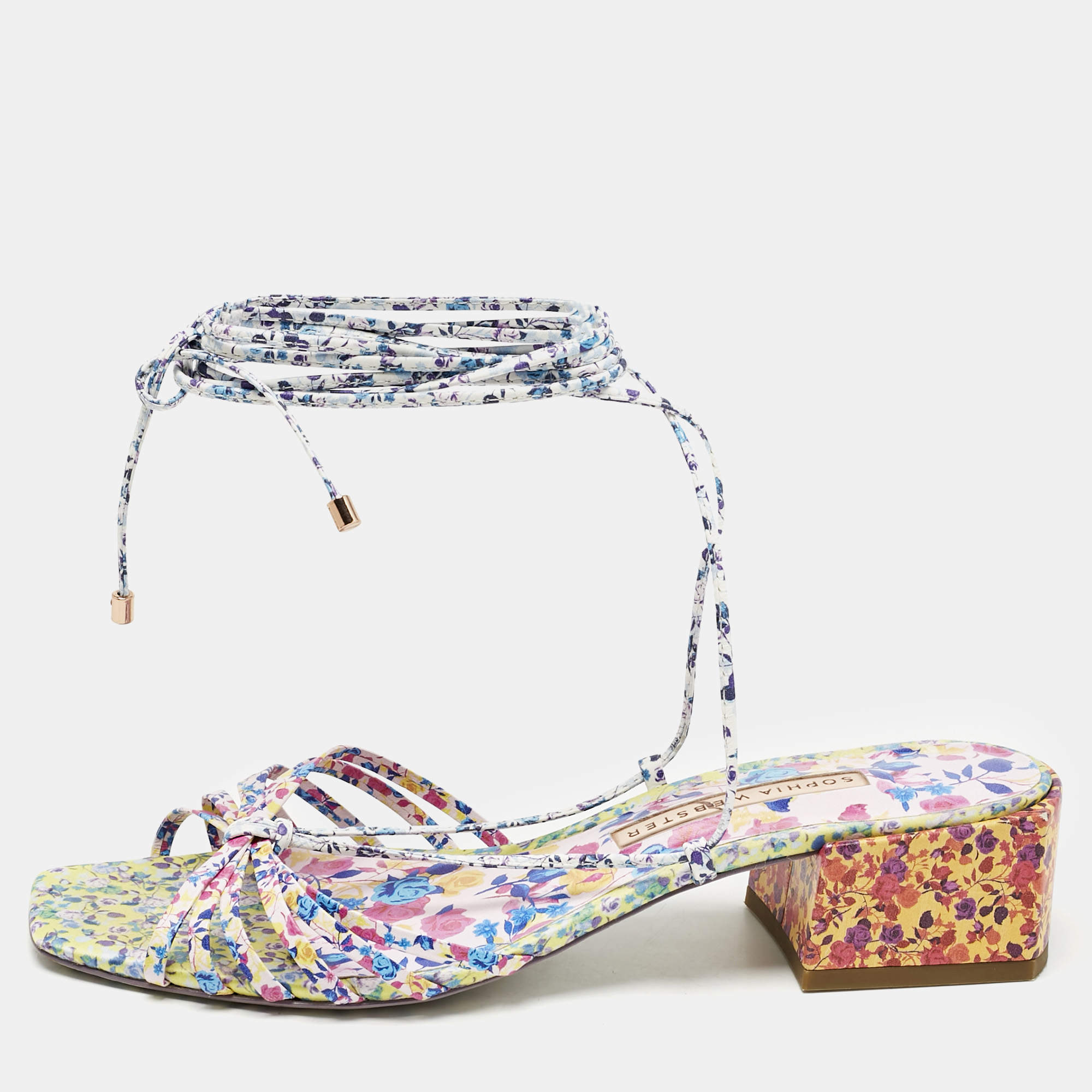 Pre Owned Sophia Webster Multicolor Leather Ankle Tie Flat Sandals Size 40