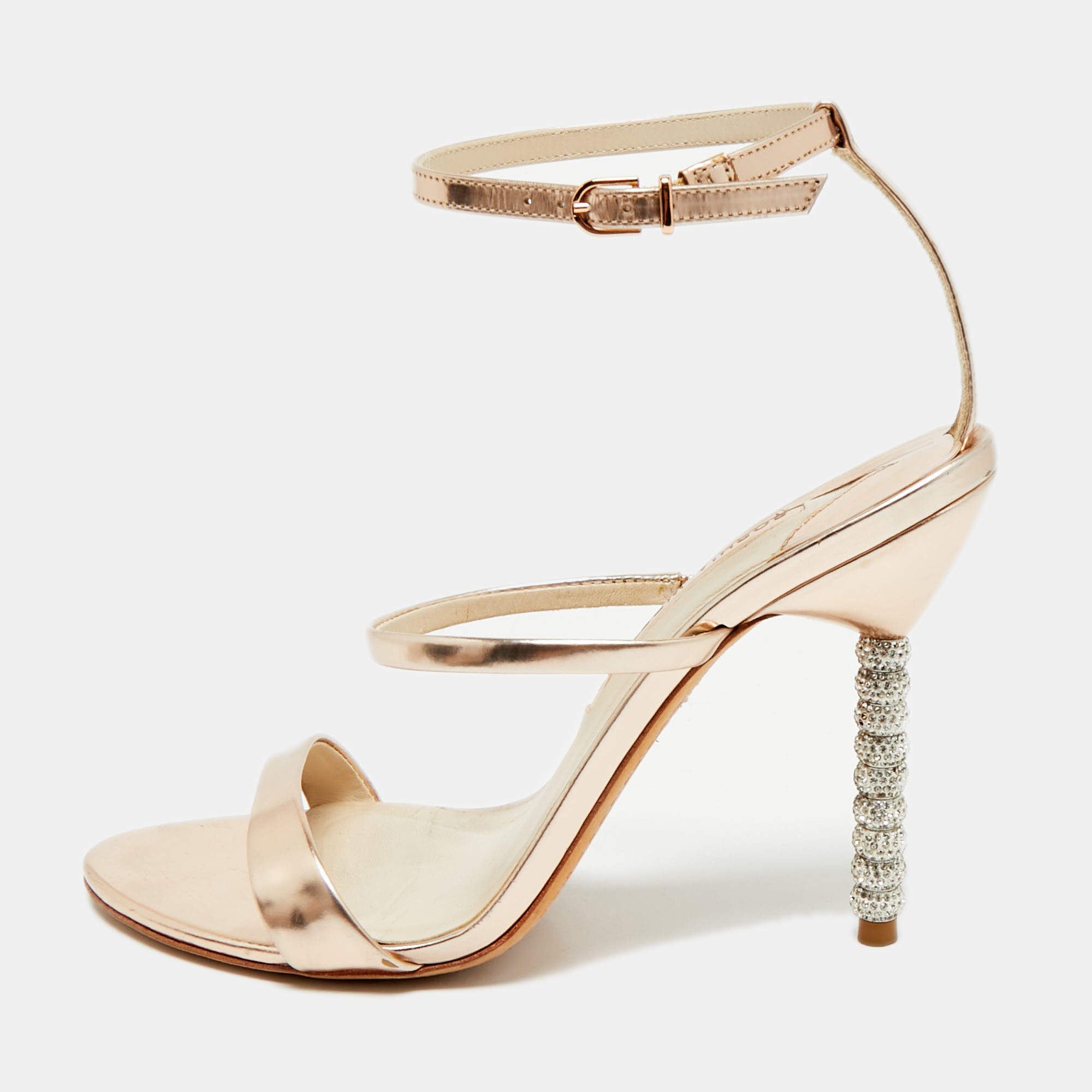 Pre Owned Sophia Webster Rose Gold Leather Rosalind Crystal Heel Ankle Strap Sandals Size 40