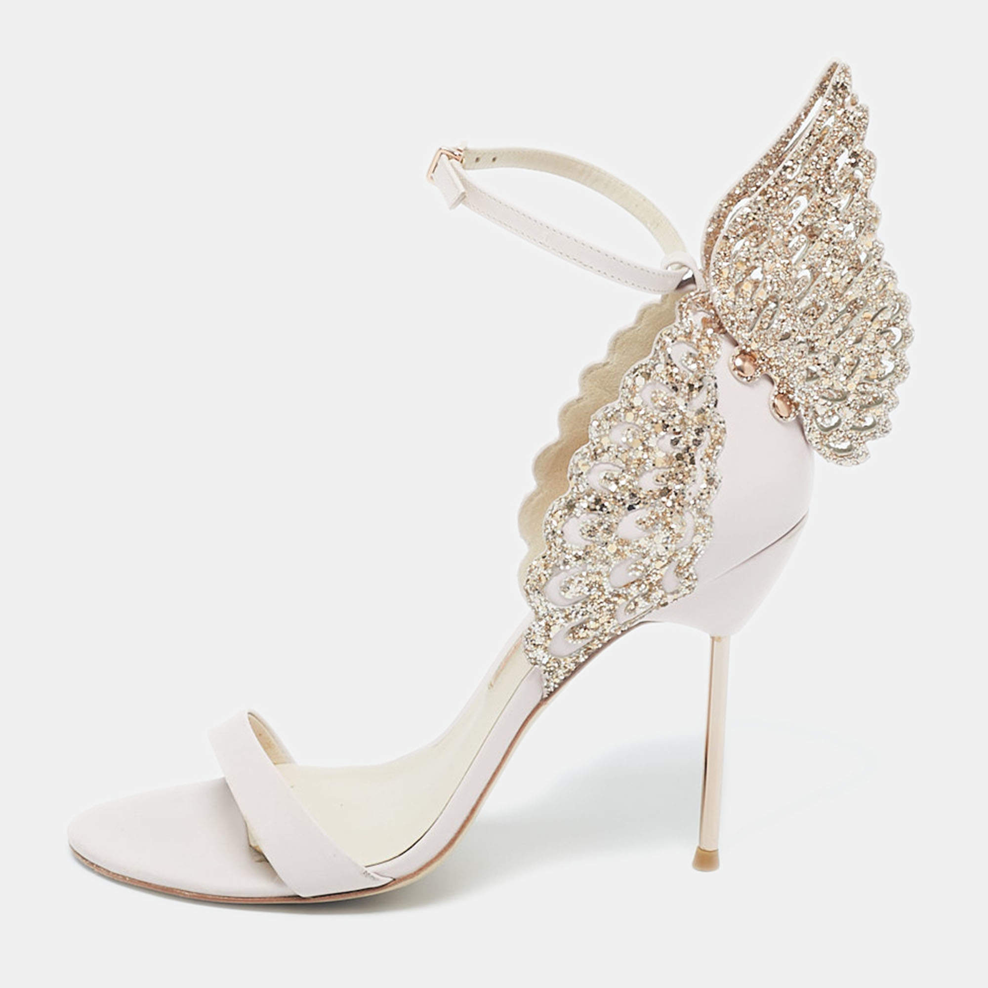 Pre Owned Sophia Webster Light/Gold Pink Glitter and Leather Heavenly Ankle Strap Sandals Size 40
