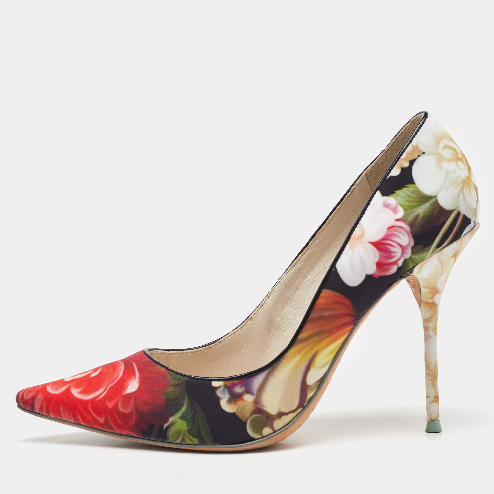 Pre Owned Sophia Webster For J.Crew Multicolor Floral Print Fabric Pointed Toe Pumps Size 38