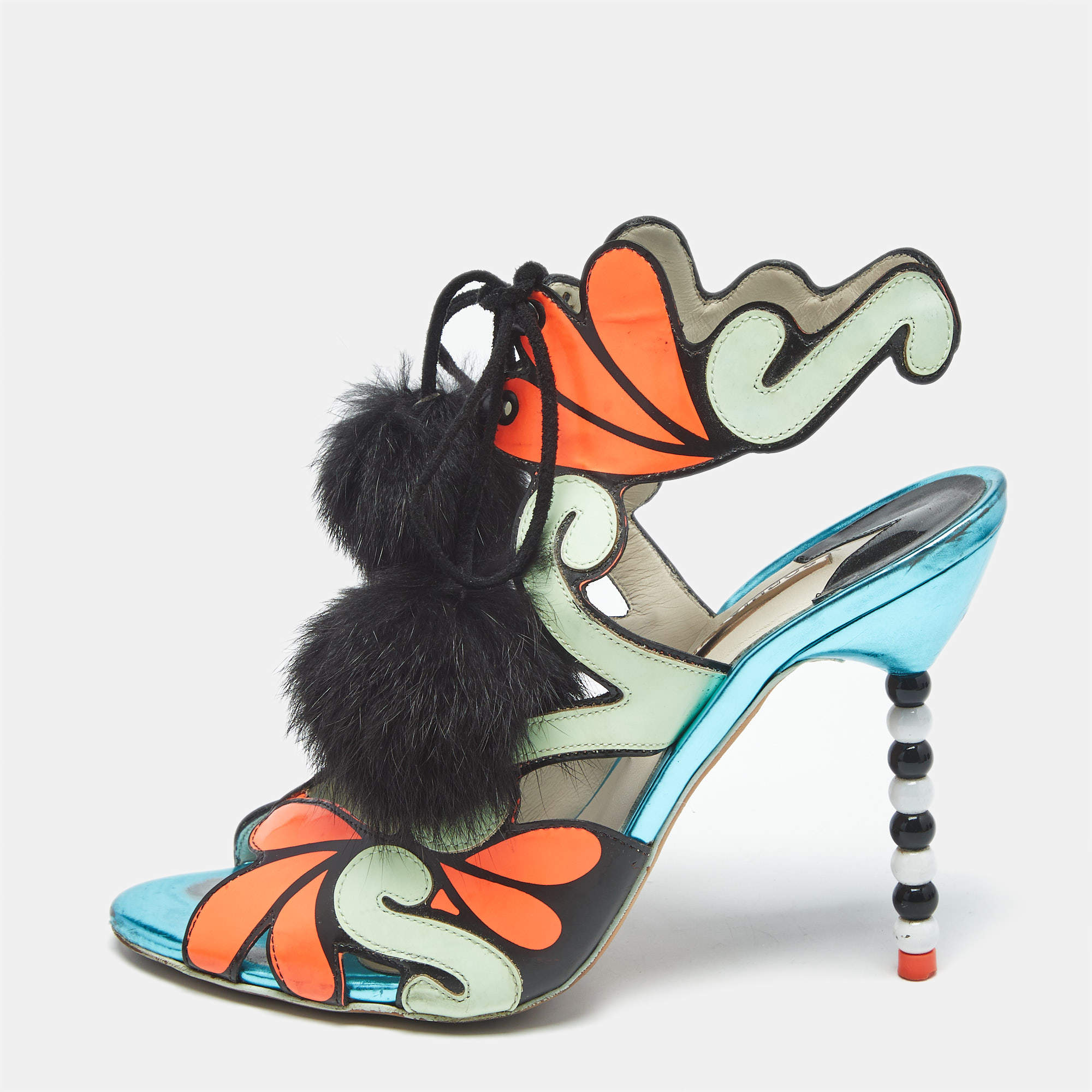 Pre Owned Sophia Webster Multicolor Leather Riko Cutout Ankle Cuff Sandals Size 39