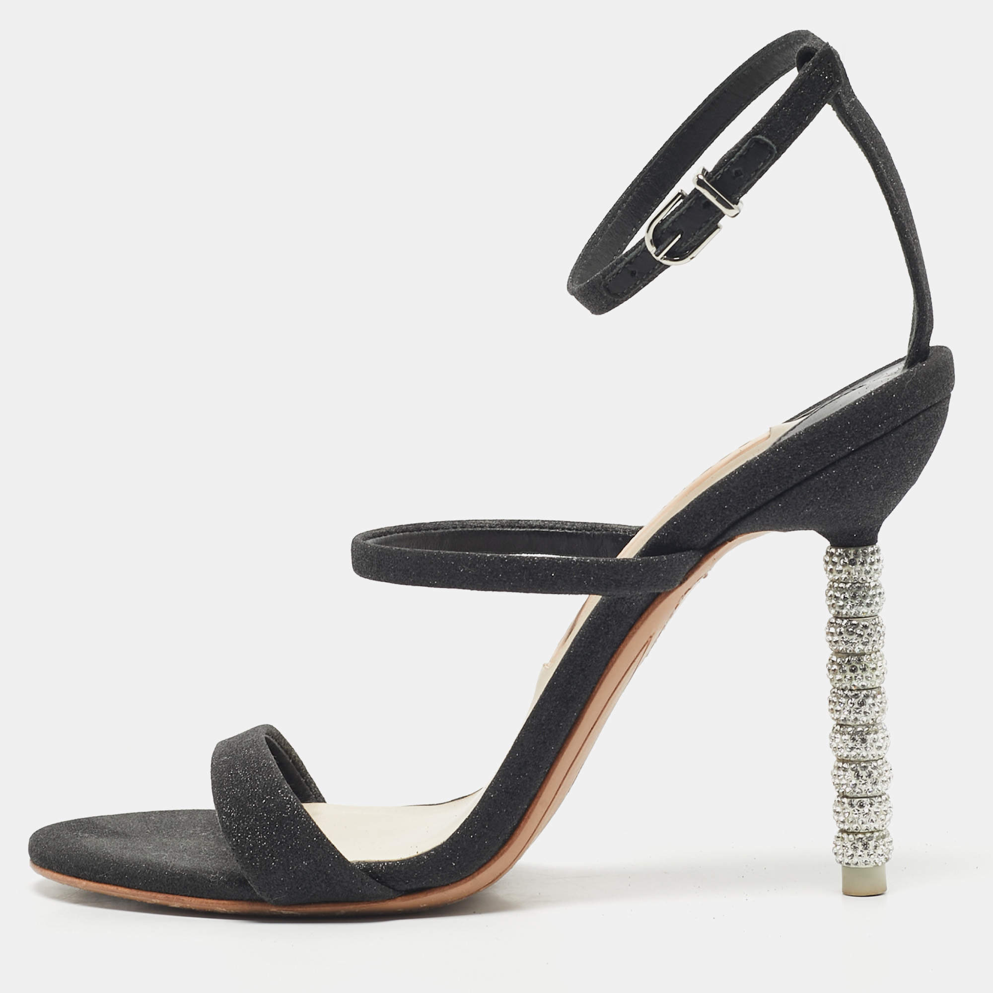 Pre Owned Sophia Webster Metallic/Black Glitter and Leather Ankle Strap Sandals Size 36