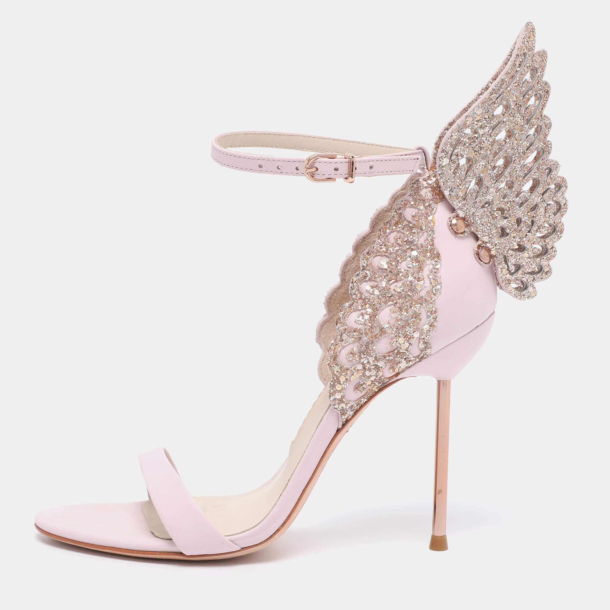 Pre Owned Sophia Webster Pink Leather and Glitter Chiara Ankle Strap Sandals Size 36