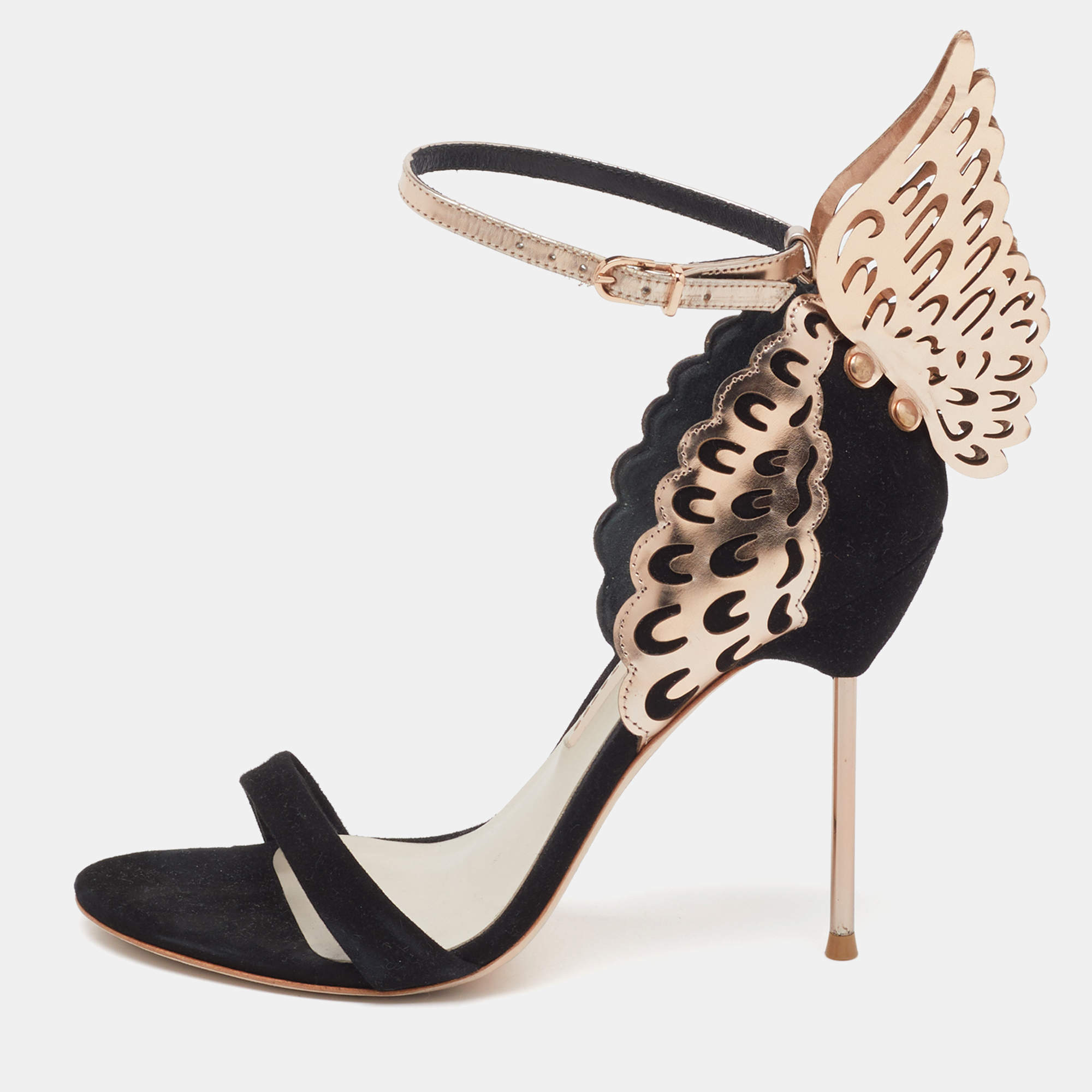 Pre Owned Sophia Webster Black/Rose Gold Patent Leather and Suede Evangeline Ankle Strap Sandals Size 39