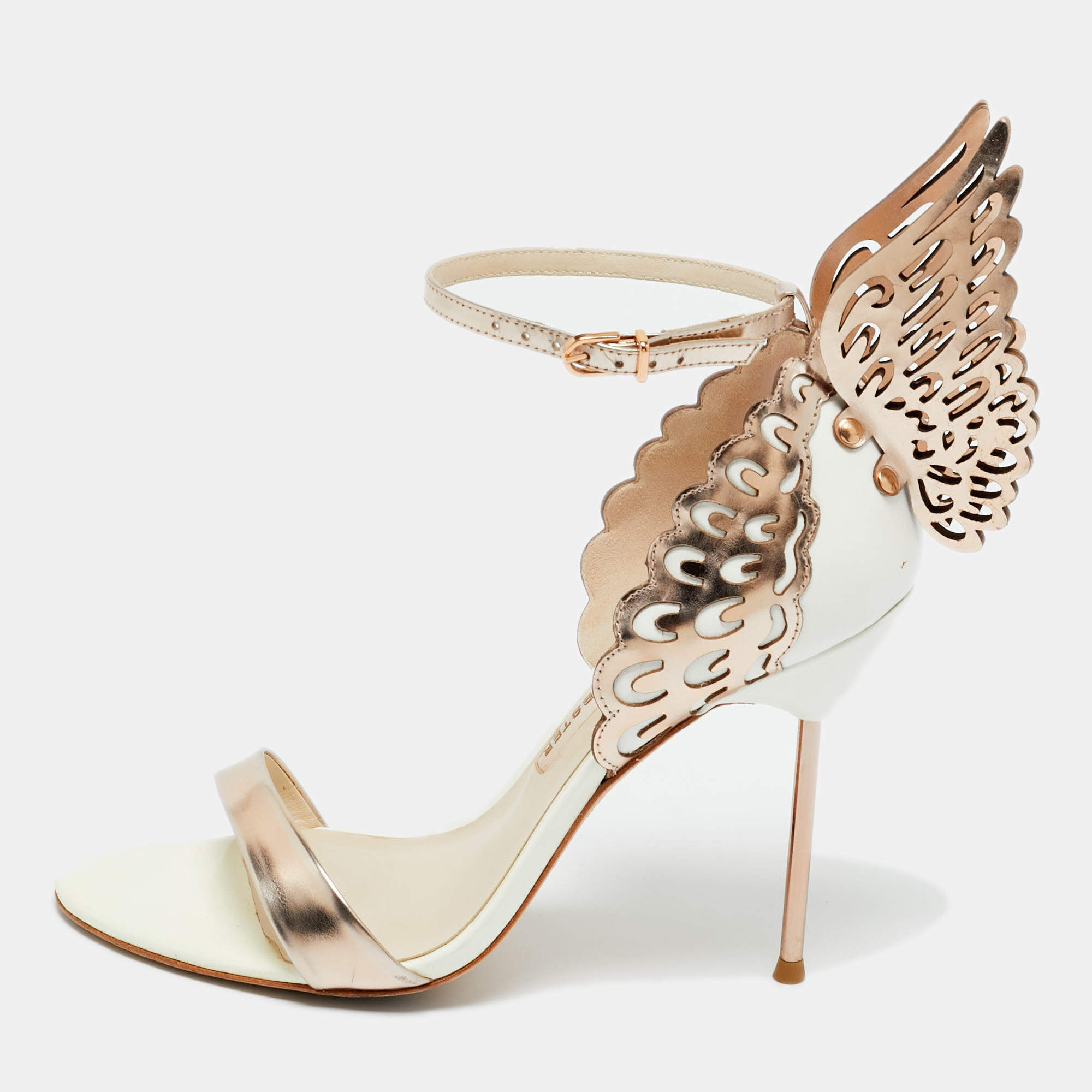 Pre Owned Sophia Webster White/Gold Leather Chiara Ankle Strap Sandals Size 39