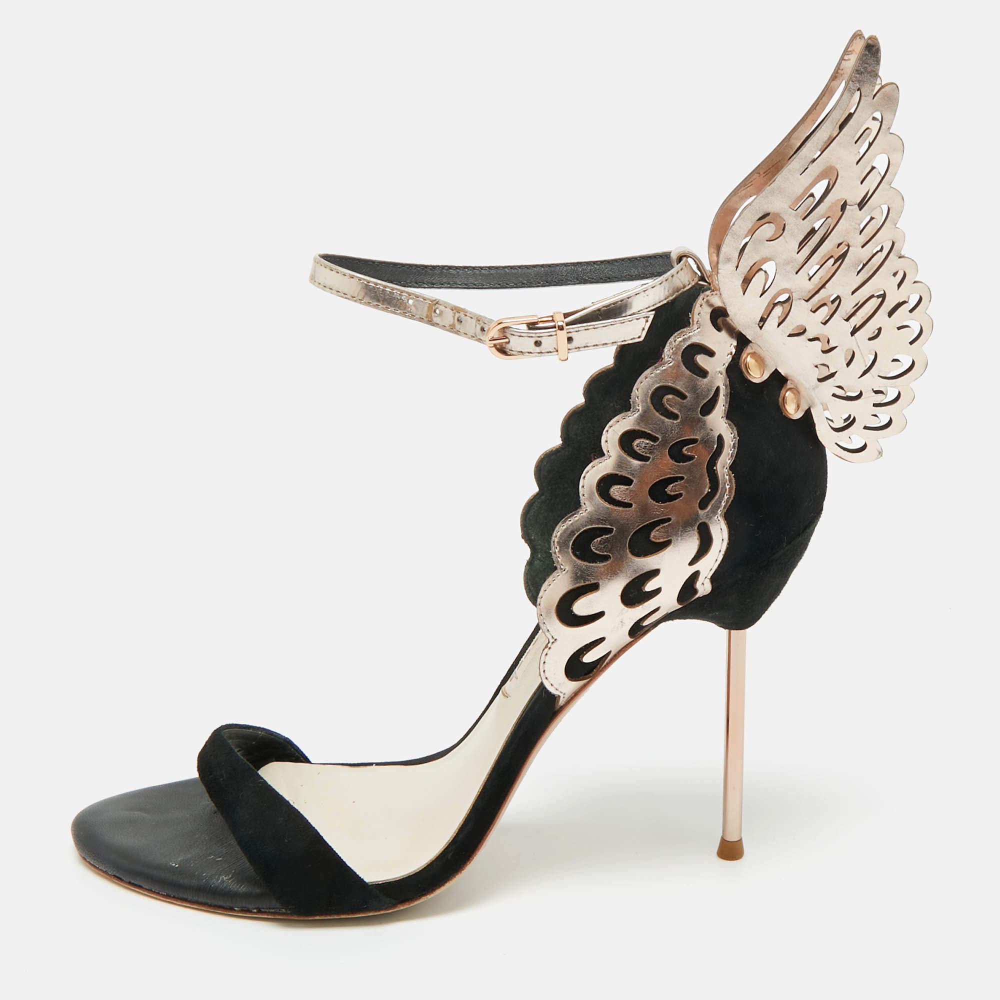 Pre Owned Sophia Webster Black/Rose Gold Patent Leather and Suede Evangeline Ankle Strap Sandals Size 40