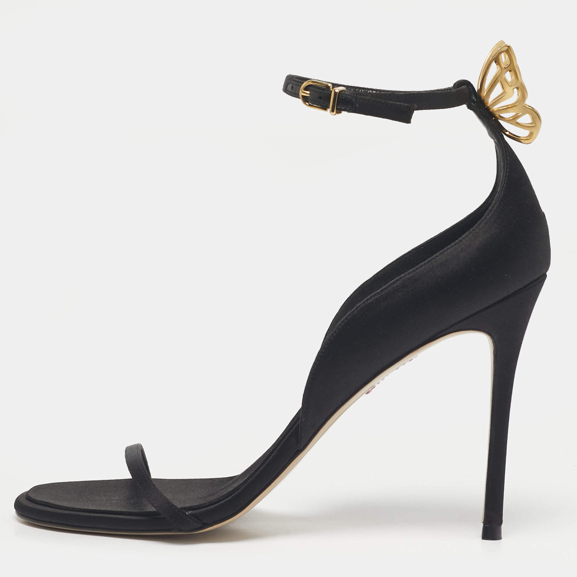 Pre Owned Sophia Webster Black Satin Mariposa Ankle Strap Sandals Size 40