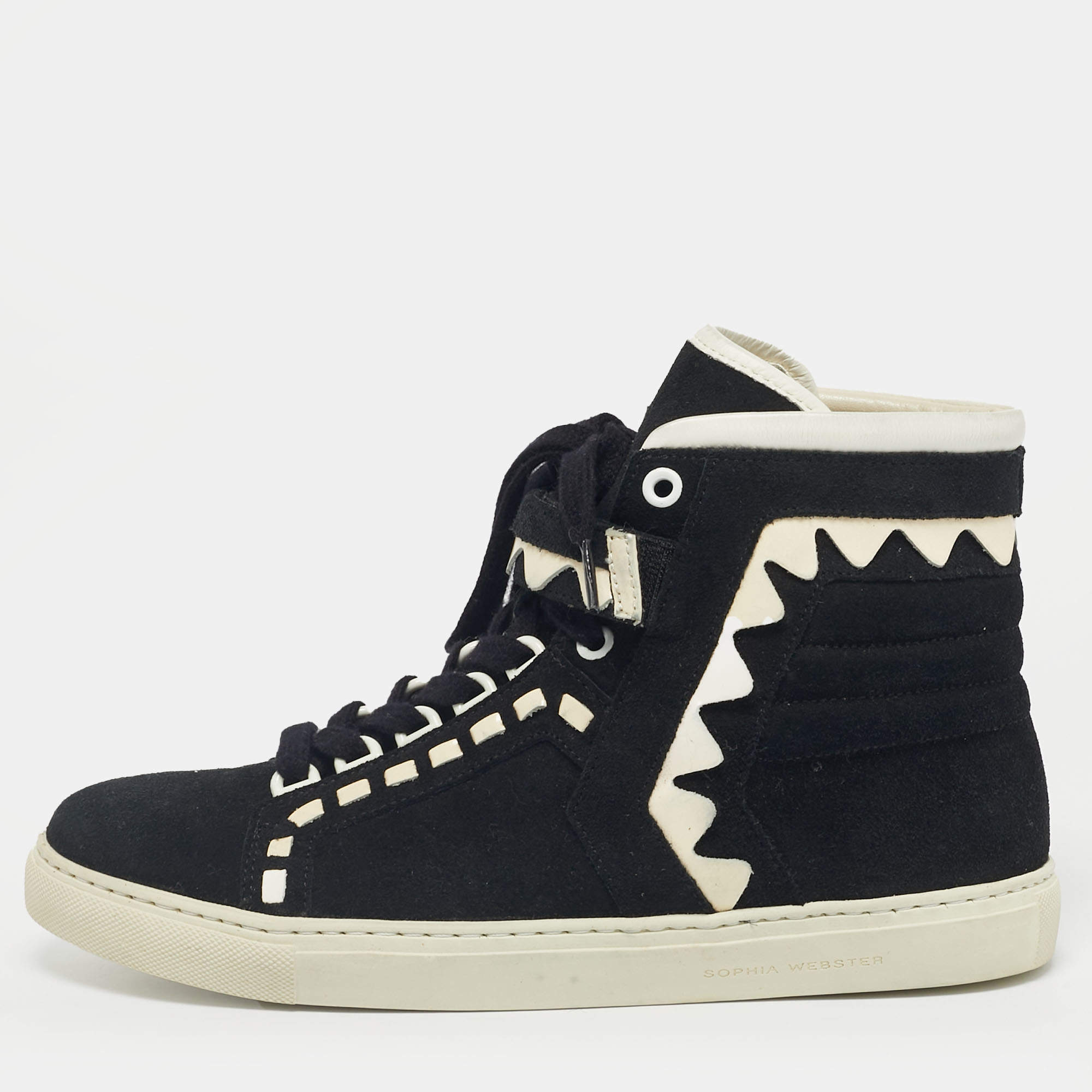 Pre Owned Sophia Webster Black/White Suede and Patent Leather Riko Sneakers Size 39.5
