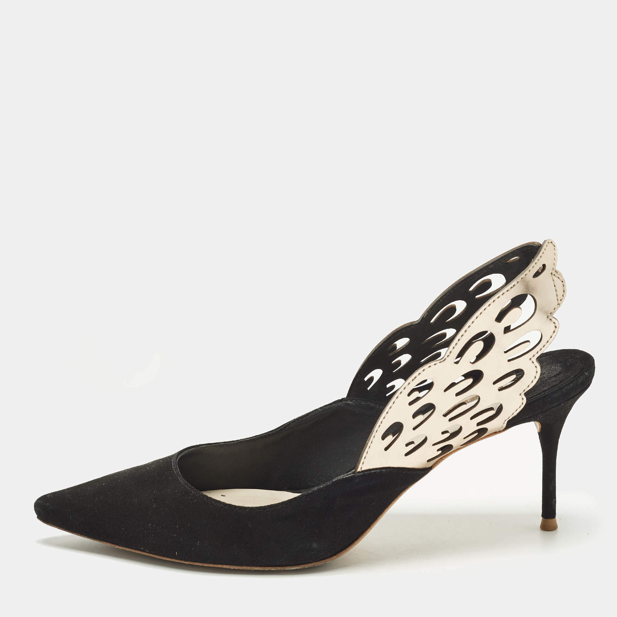 Pre Owned Sophia Webster Size 39.5 Black/Metallic Bronze Suede And Leather Angelo Slingback Pumps