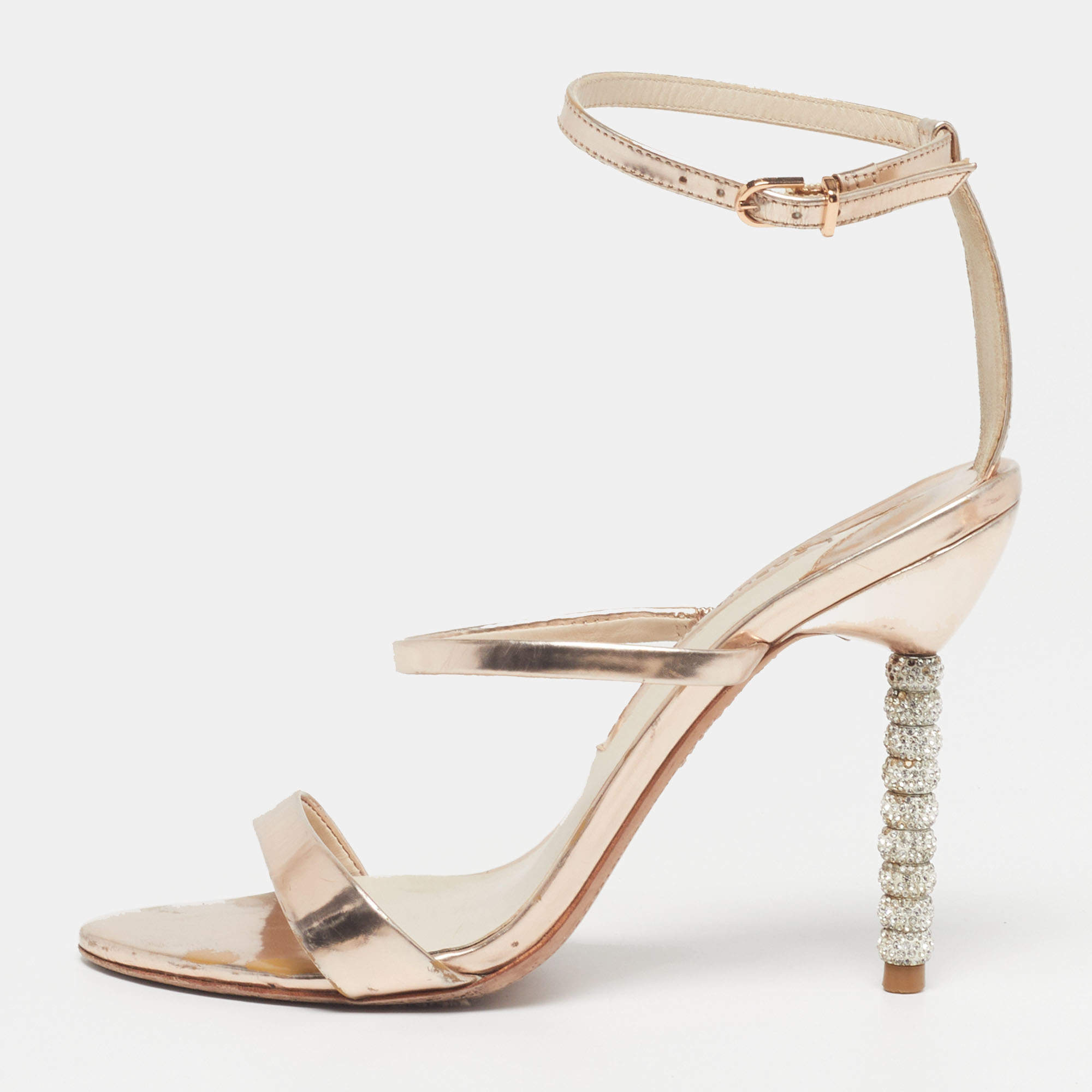 مملوكة مسبقًا Sophia Webster Rosalind Crystal Size 37 Gold Leather Ankle Strap Sandals