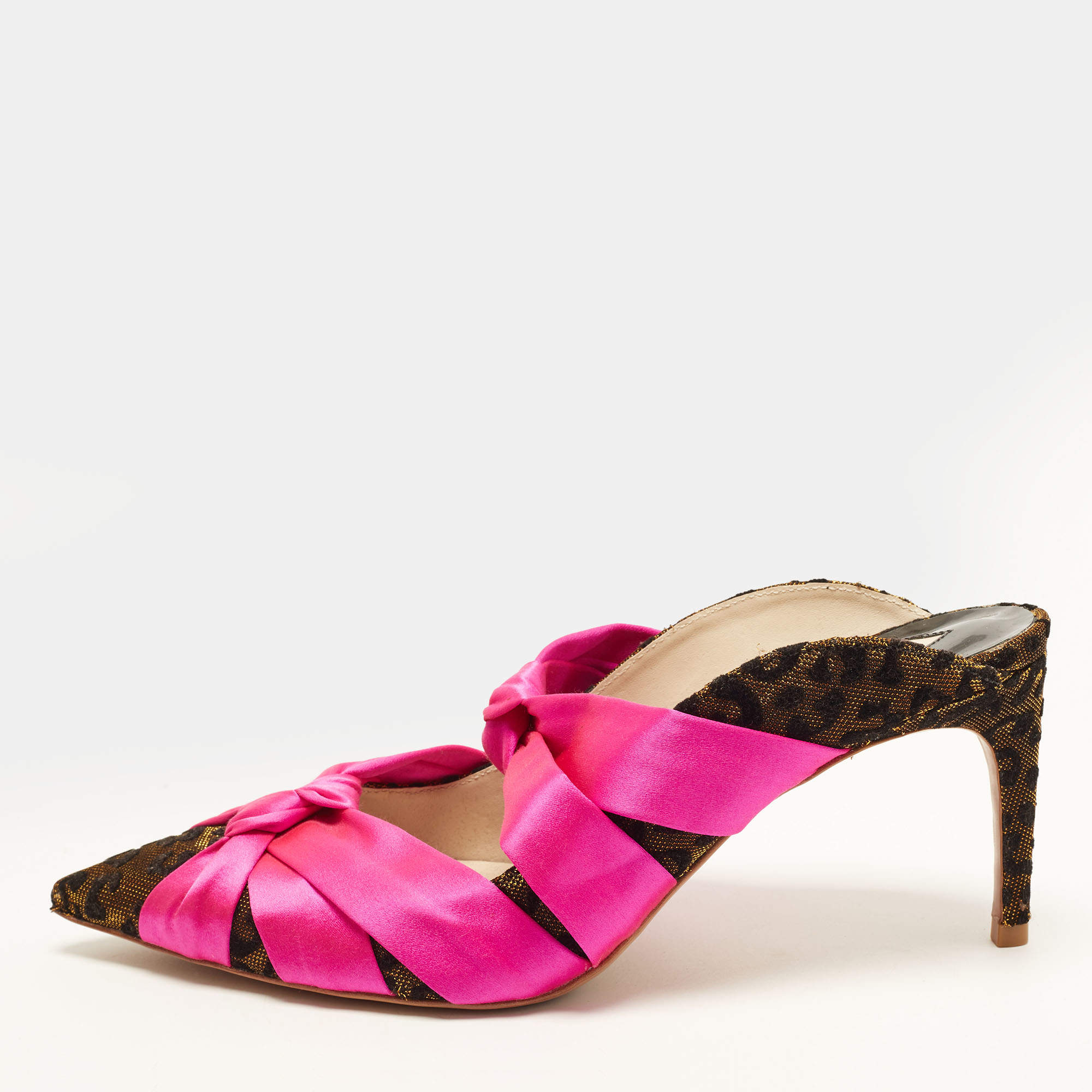 Pre Owned Sophia Webster Size 41 Tricolor Jacquard and Satin knot Mules