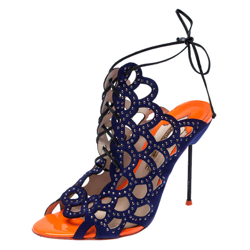 Pre Owned Sophia Webster Blue Leather Cut Out Ankle Strap Sandals Size 39.5