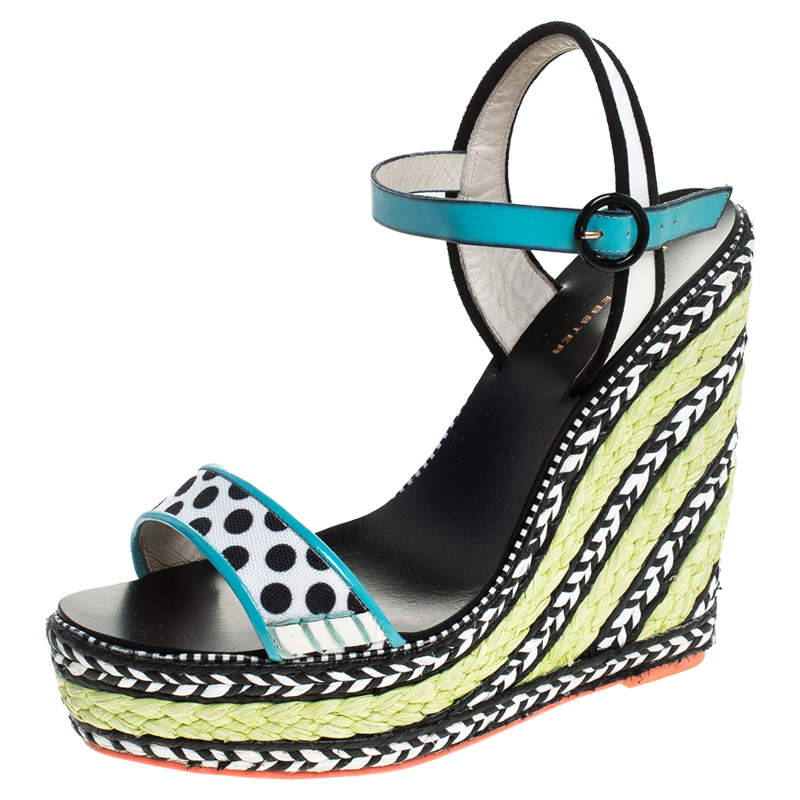 Sophia Webster Multicolor Polka Dot Canvas And Leather Lucita Espadrille Wedges Sandals Size 39