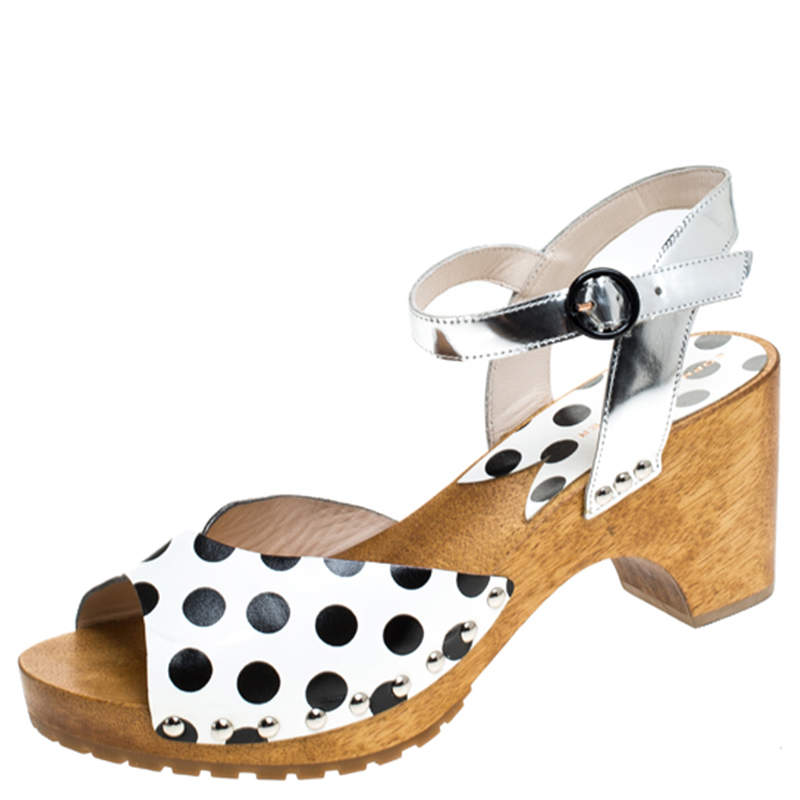 Sophia Webster Monochrome Polka Dot Leather Ava Ankle Strap Sandals Size 40