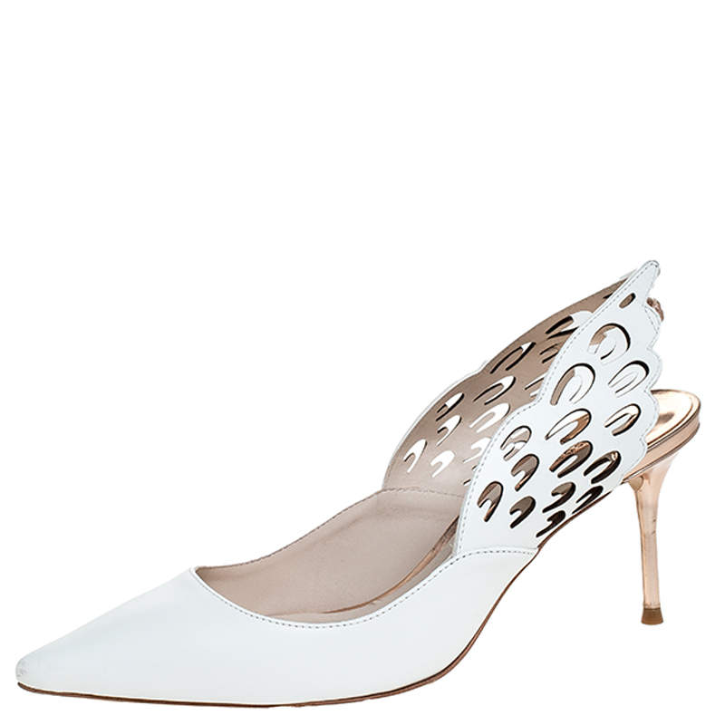 Sophia Webster White Leather Angelo Slingback Pointed Toe Sandals Size 38.5