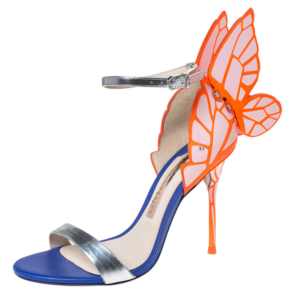 Sophia Webster Multicolor Silver Leather Chiara Butterfly Ankle Strap Sandals Size 36