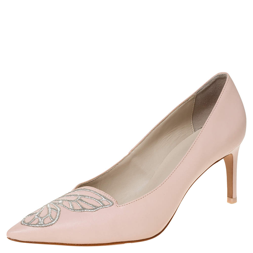 Pre Owned Sophia Webster Light Pink/Silver Leather Bibi Butterfly Pointed Toe Pumps Size 38.5