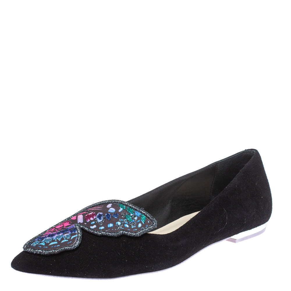 Pre Owned Sophia Webster Black Suede Bibi Butterfly Pointed Toe Ballet Flats Size 37