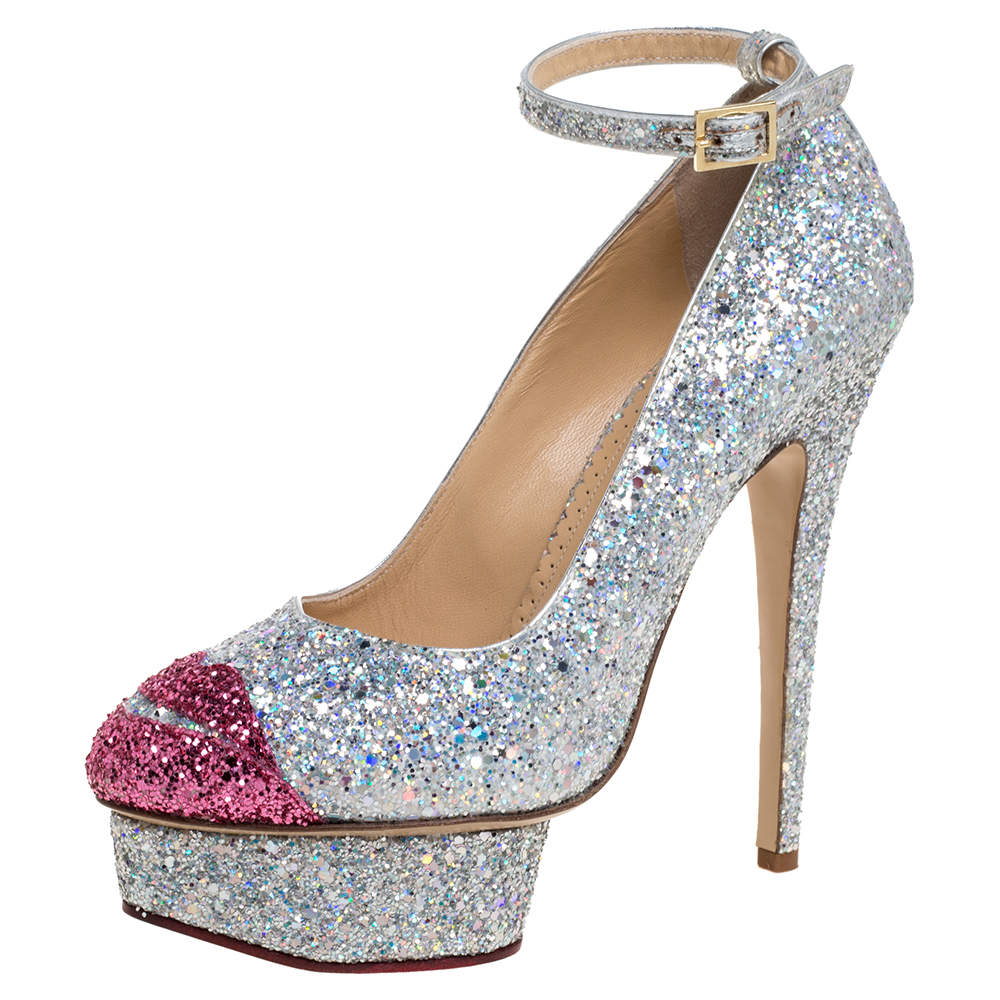 Sophia Webster Multicolor Glitter Kiss Me Dolores! Ankle Strap Platform Pumps Size 38.5