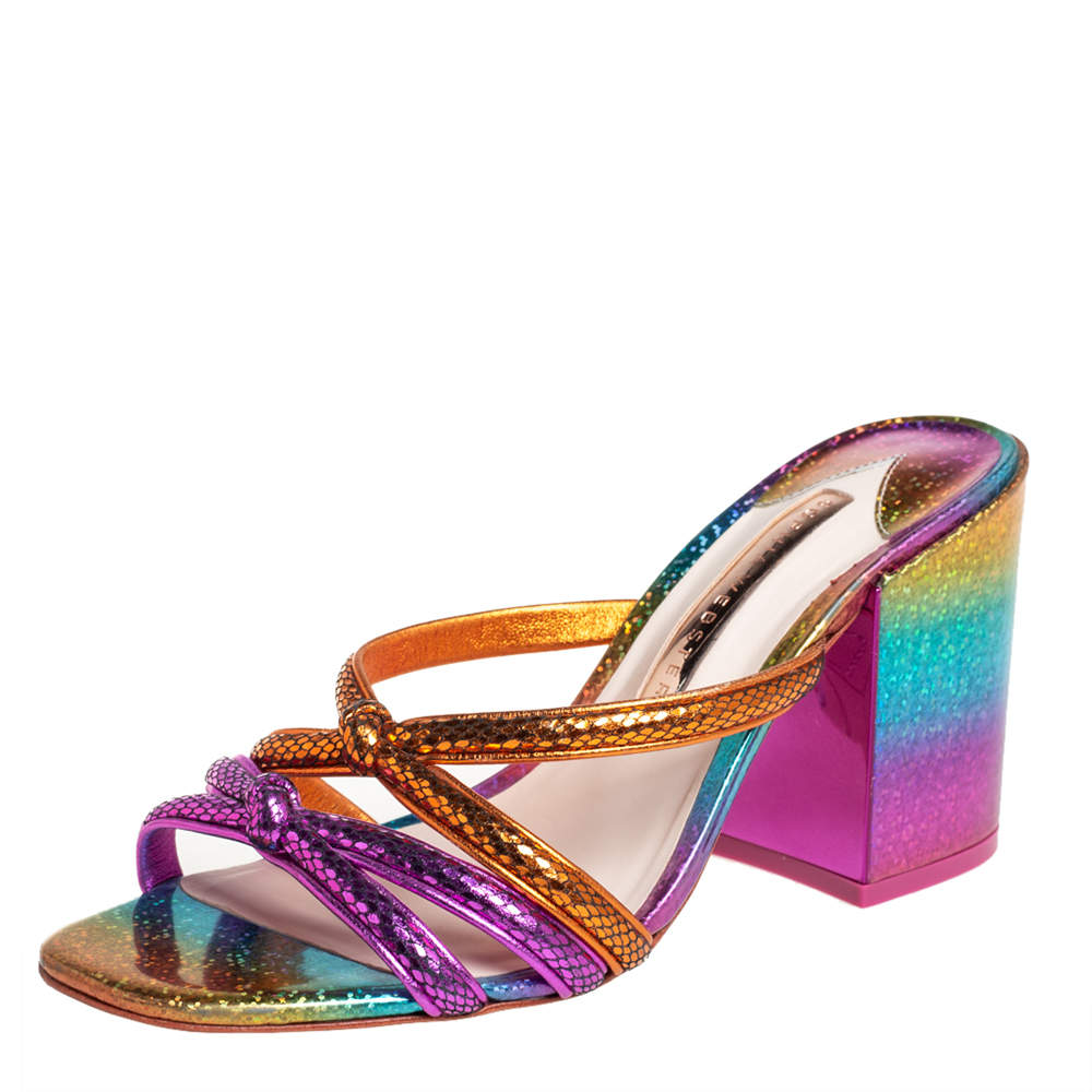 Sophia Webster Multicolor Python Embossed Leather Block Heel Slide Sandals Size 37.5