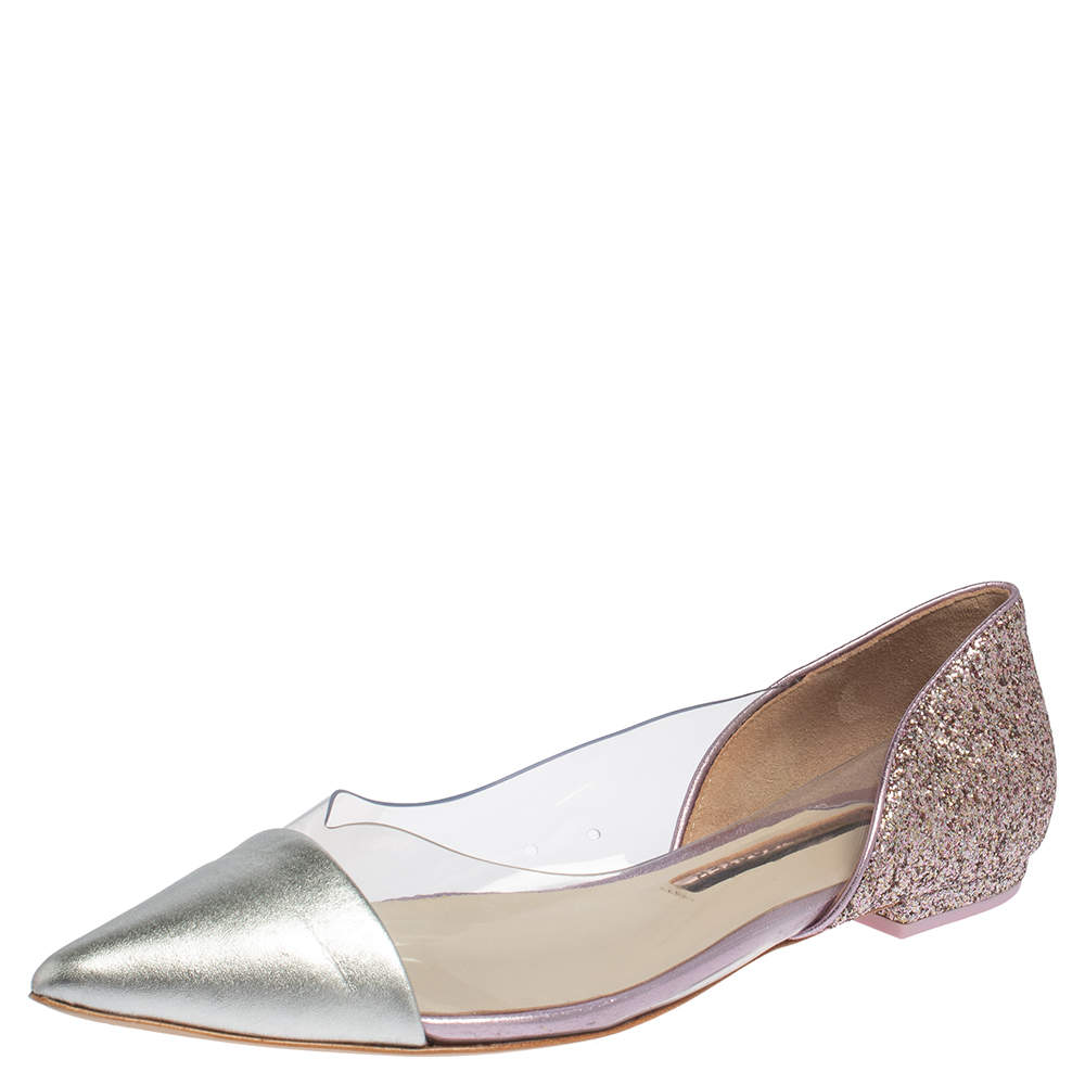 Pre Owned Sophia Webster Silver Leather And PVC Daria Ballerina Flats Size 38