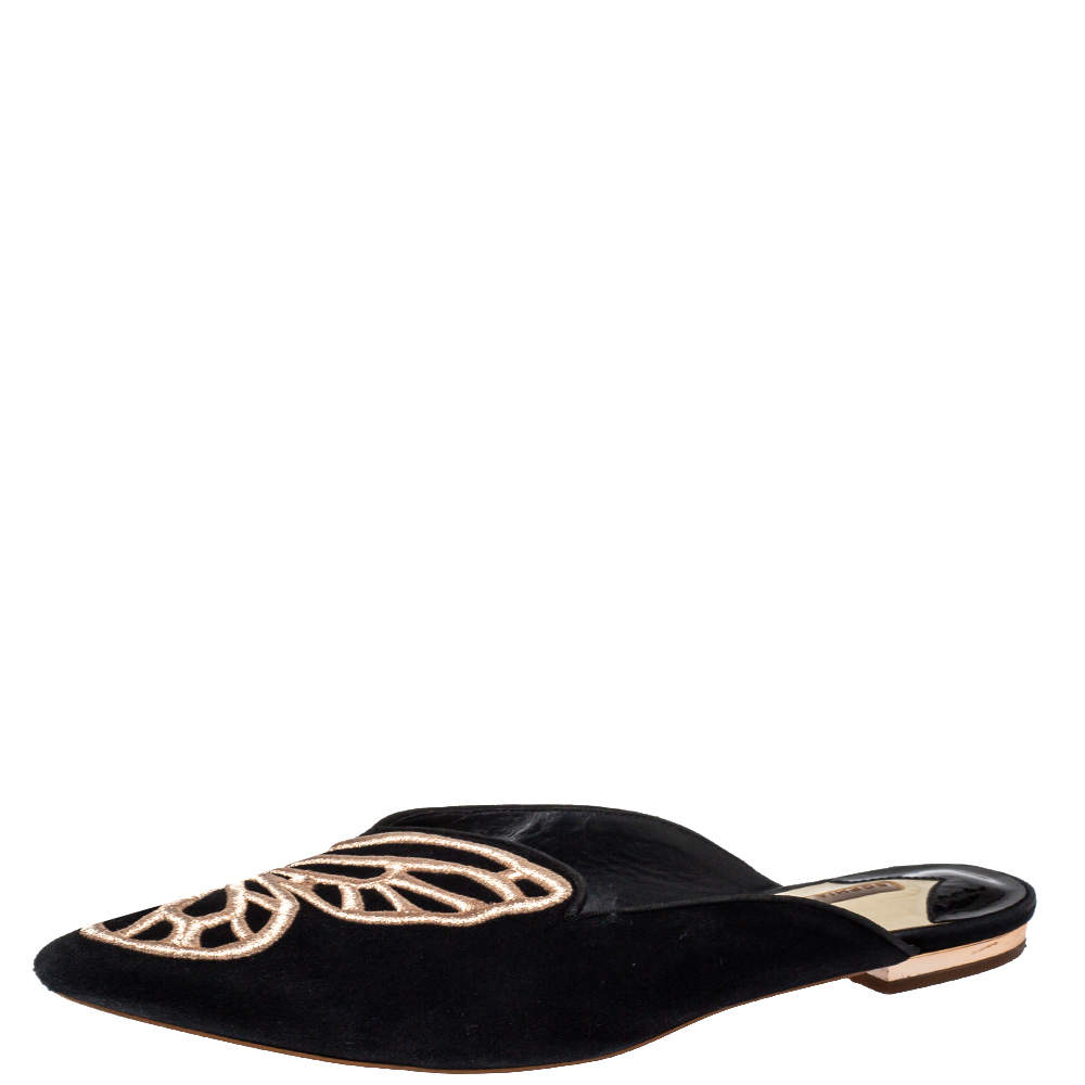Pre Owned Sophia Webster Black Suede Bibi Butterfly Flat Sandals Size 40