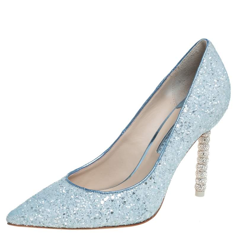 Pre Owned Sophia Webster Blue Glitter Coco Pointed Toe Pumps Size 38
