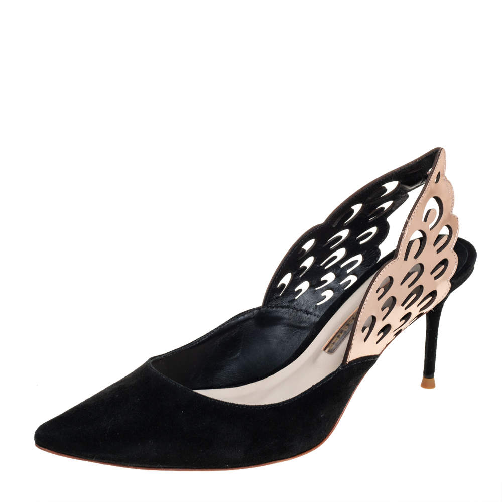 Pre Owned Sophia Webster Black/Metallic Bronze Suede And Leather Angelo Slingback Sandals Size 38.5  
