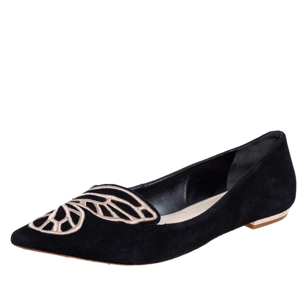 Pre Owned Sophia Webster Black suede Bibi Butterfly Flats Size 40