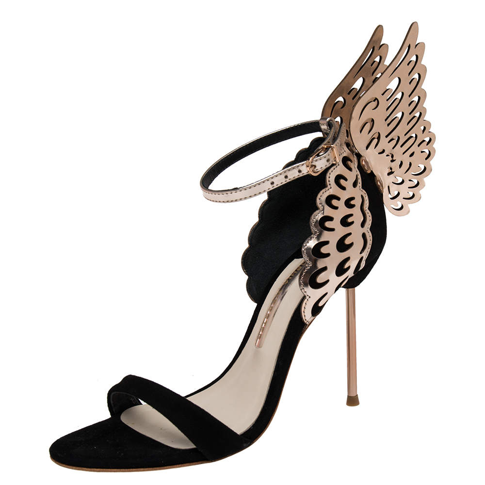 Pre Owned Sophia Webster Black/Rose Gold Suede and Leather Evangeline Ankle Strap Sandals Size 37.5