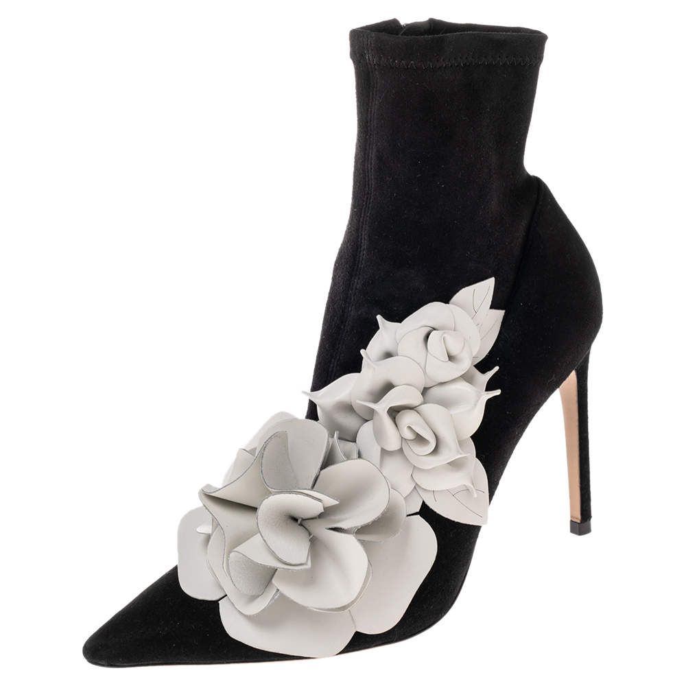 Pre Owned Sophia Webster Black Suede Jumbo Lilico Pointed Toe Ankle Boots Size 40.5