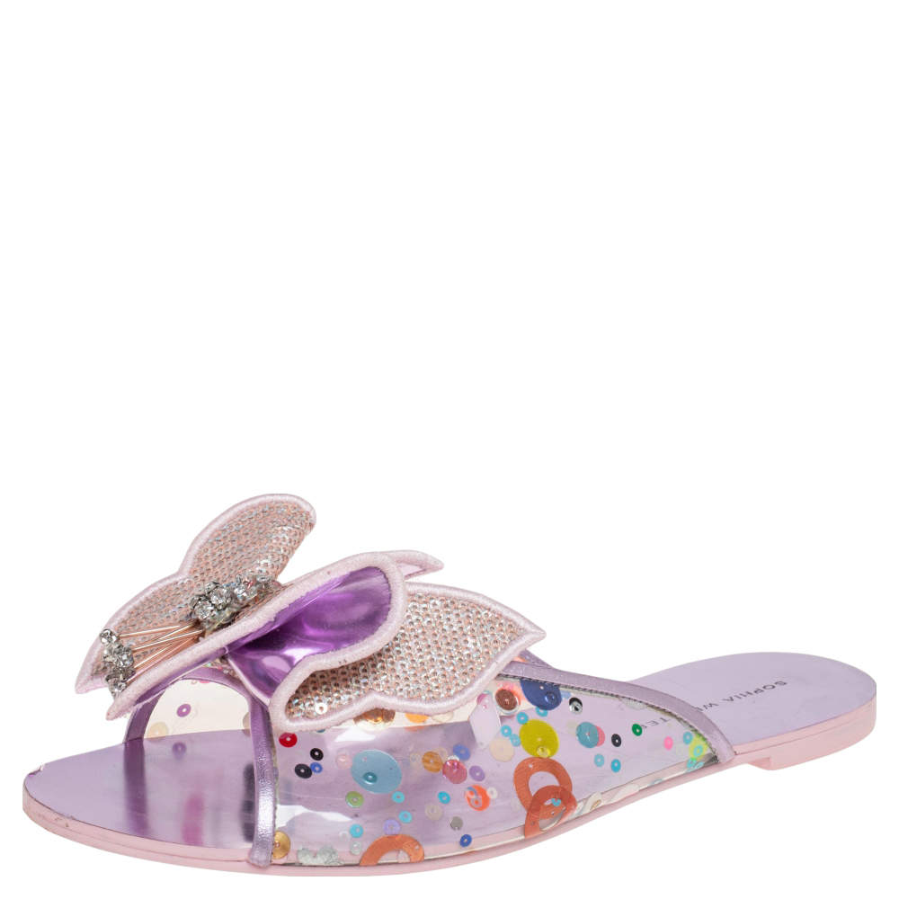 Pre Owned Sophia Webster Metallic Pink PVC Sequin Embellished Butterfly Flats Size 39
