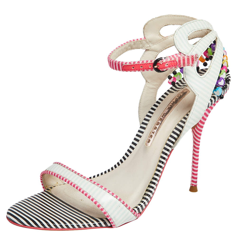 Pre Owned Sophia Webster Multicolor Striped Leather Ankle Strap Open Toe Sandals Size 39.5
