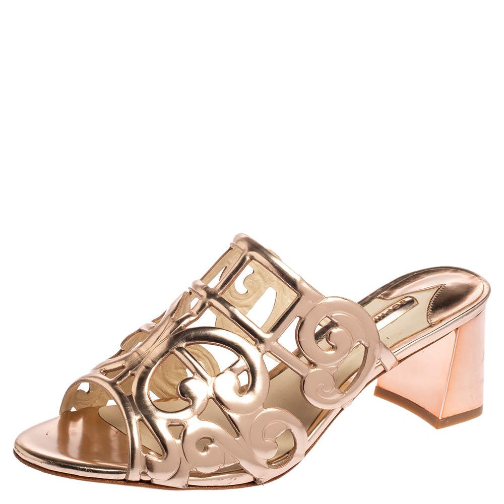 Pre Owned Sophia Webster Rose Gold Cut Out Leather Birdie Mules Size 36