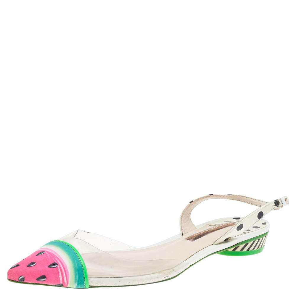 Pre Owned Sophia Webster Multicolor Leather and Fabric Daria Watermelon Slingback Sandals Size 40.5