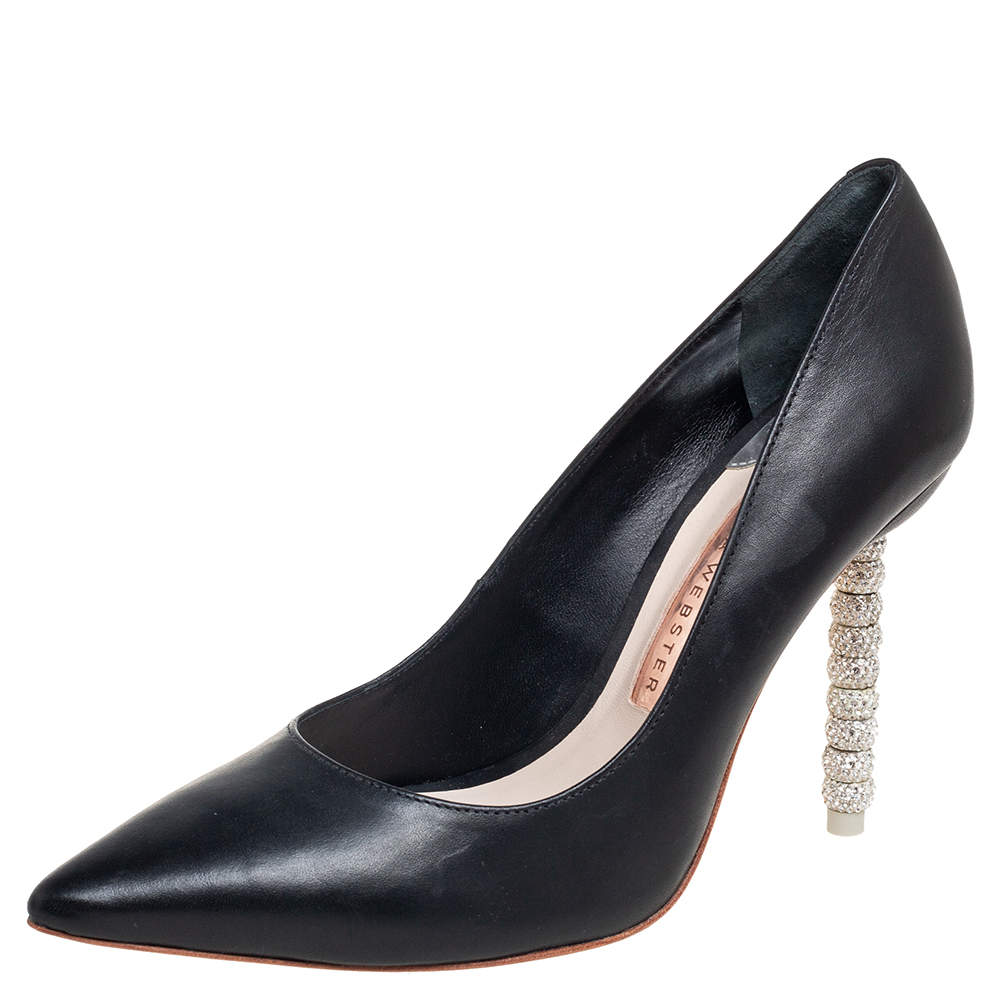 Pre Owned Sophia Webster Black Leather Coco Embellished Heel Pumps Size 36.5