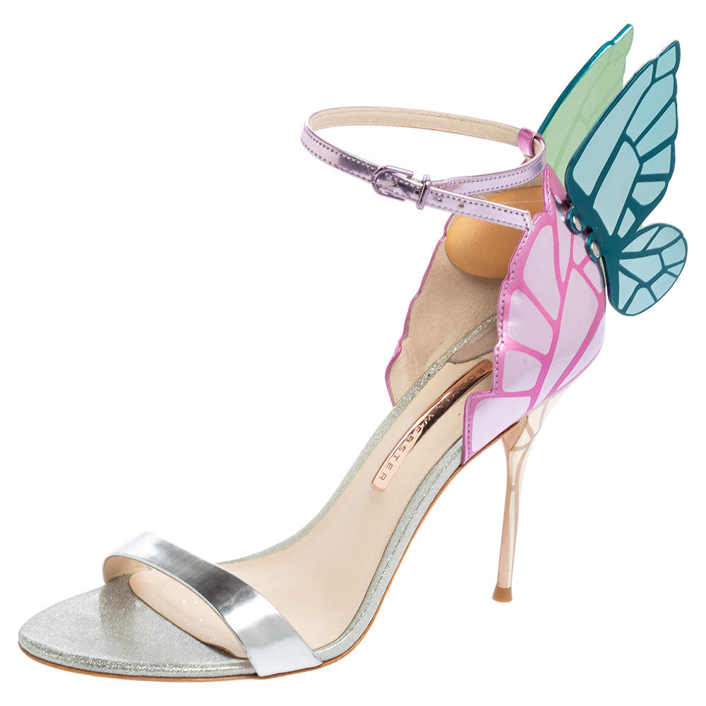 Pre Owned Sophia Webster Multicolor Holographic Patent And Leather Chiara Butterfly Ankle Strap Sandals Size 41