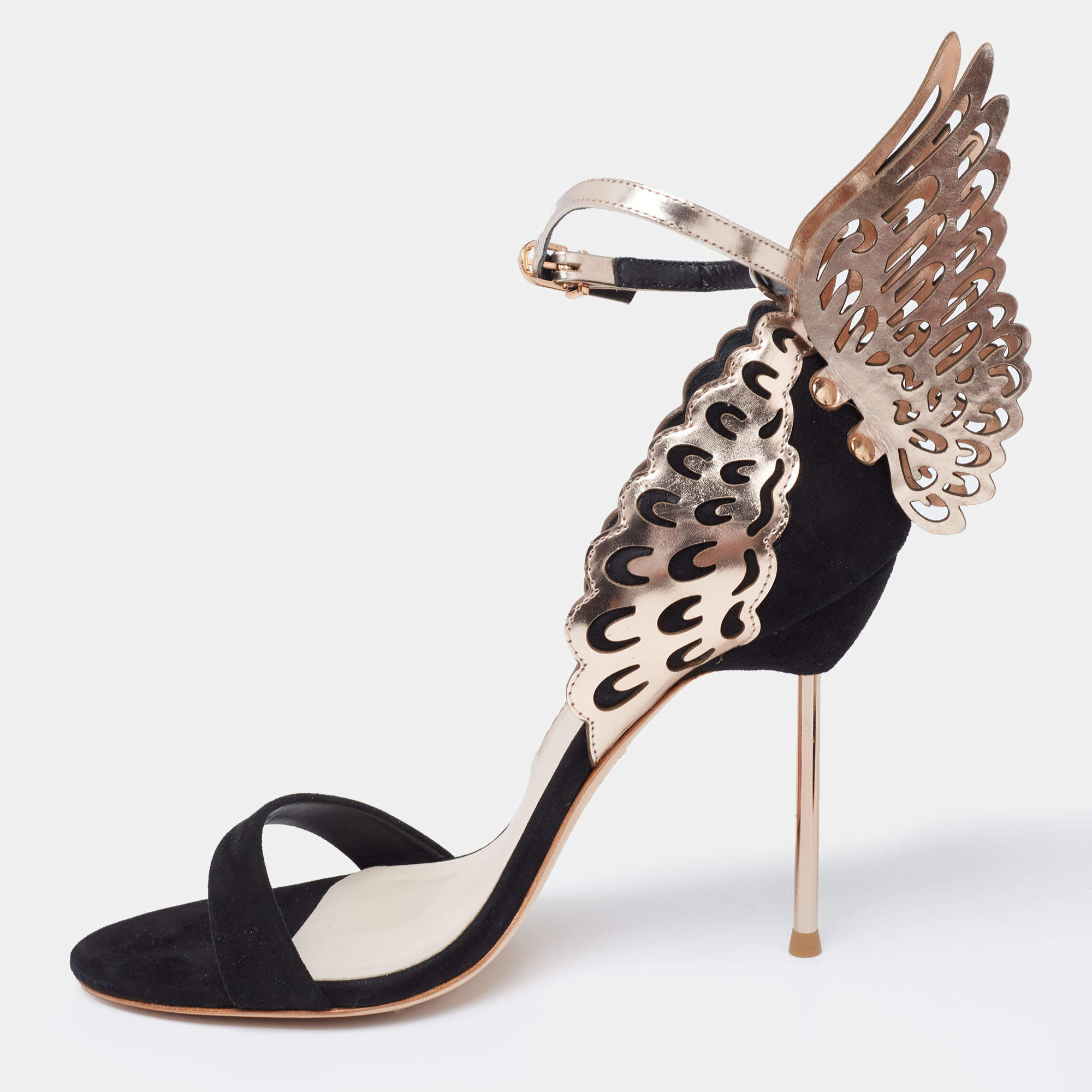 Pre Owned Sophia Webster Black/Rose Gold Suede Evangeline Ankle-Strap Sandals Size 37.5