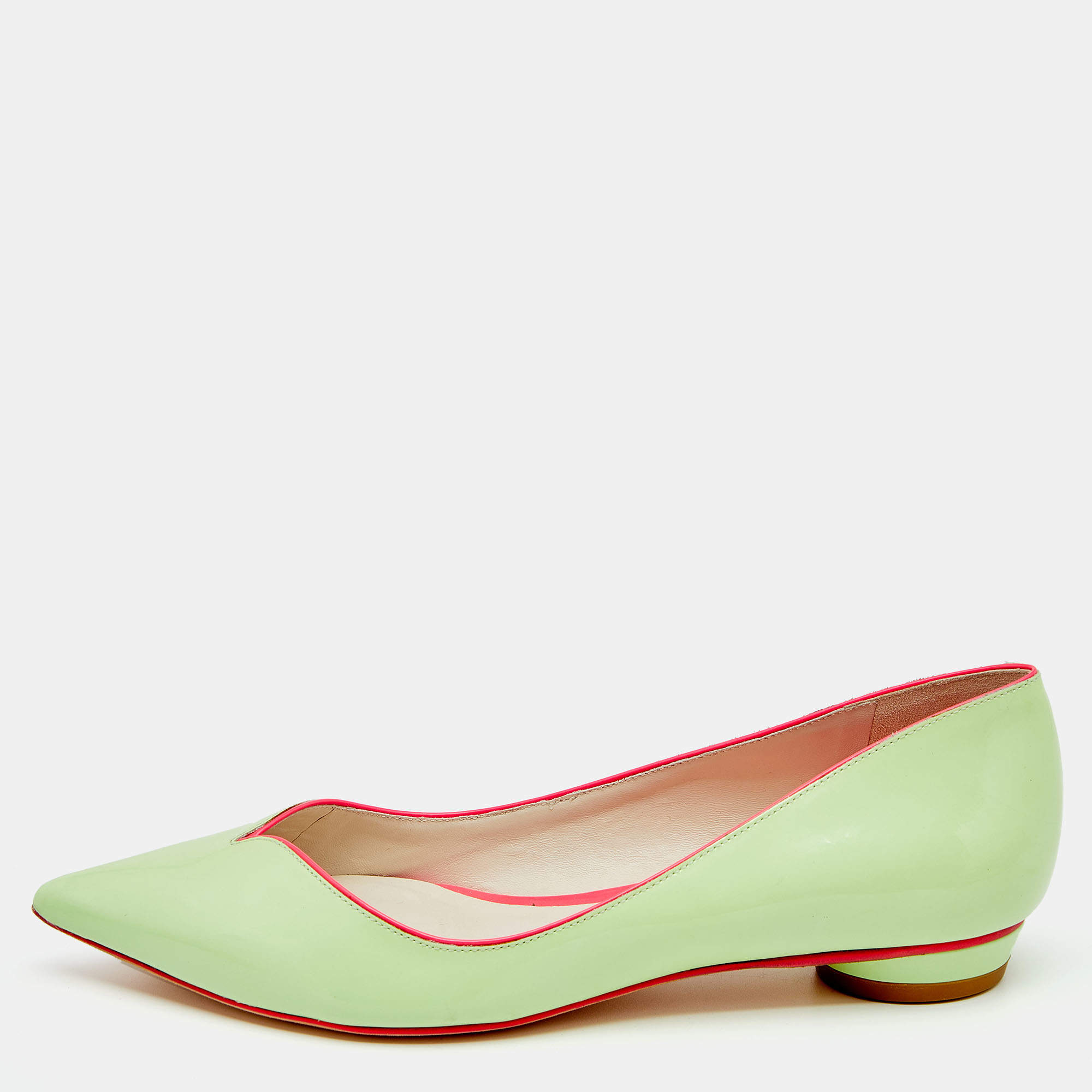 Pre Owned Sophia Webster Green Leather Pointed Toe Ballet Flats Size 37