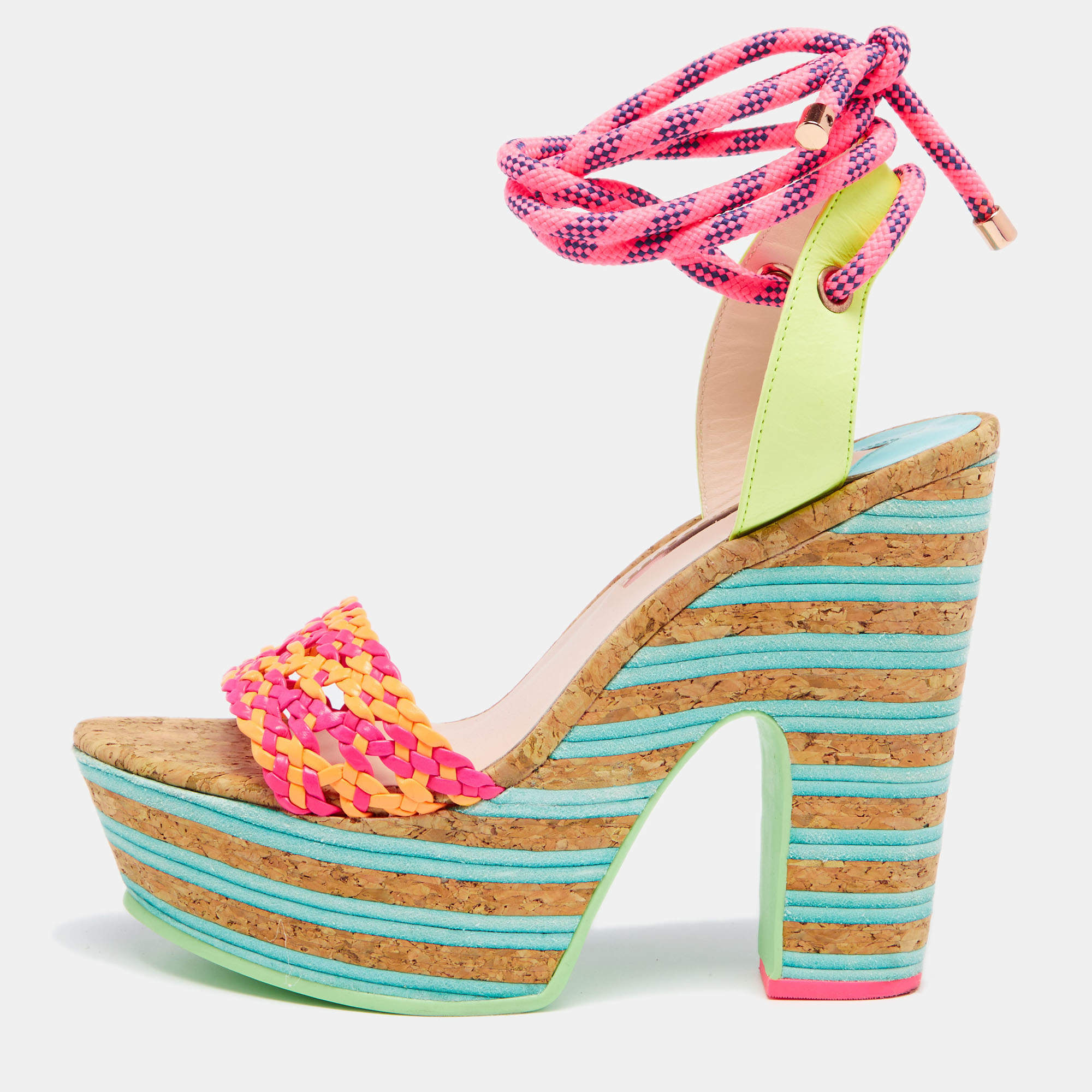 Pre Owned Sophia Webster Multicolor Leather And Cork Platform Sandals Size 39.5