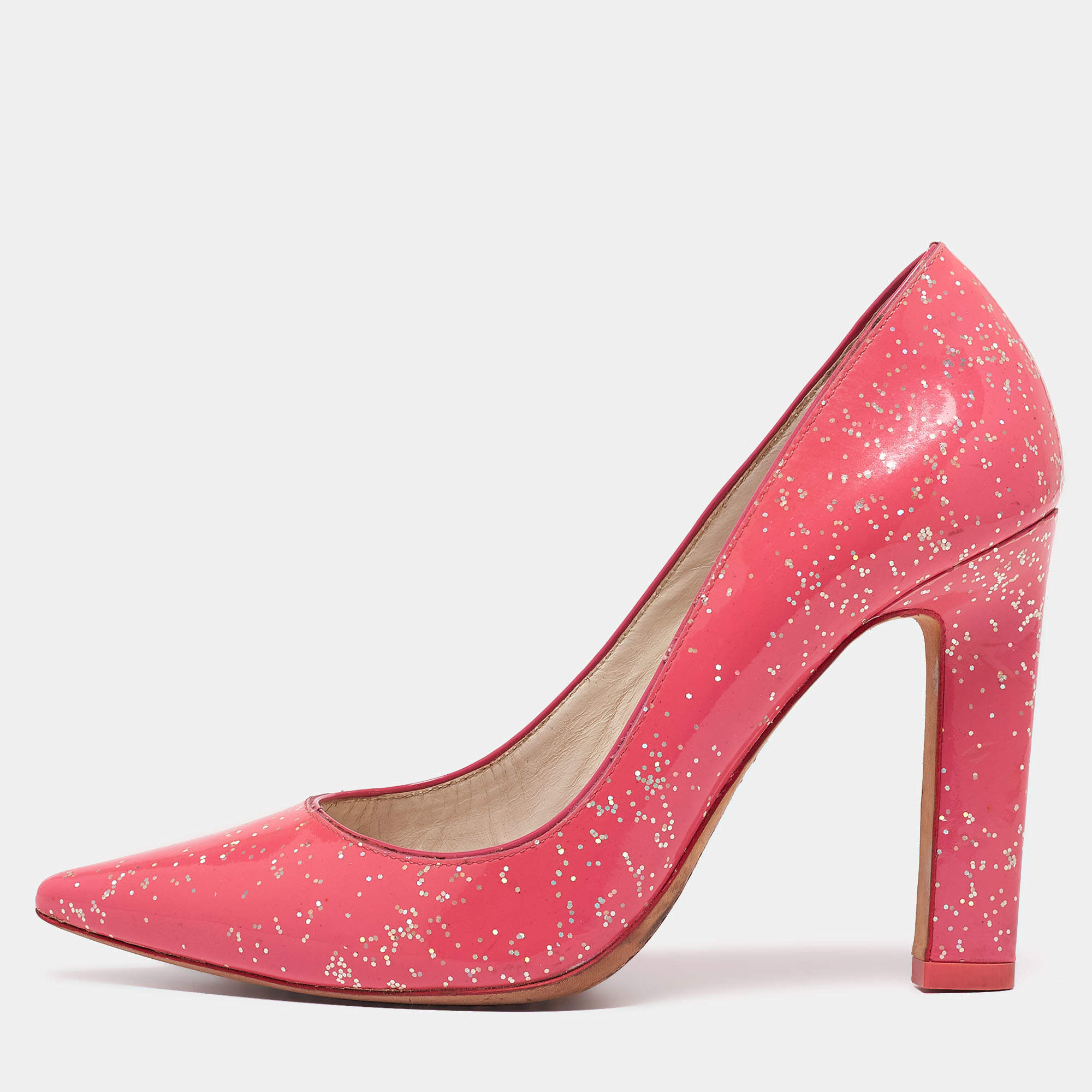 Sophia Webster Pink Patent Glitter Leather Pointed-Toe Pumps Size 39.5