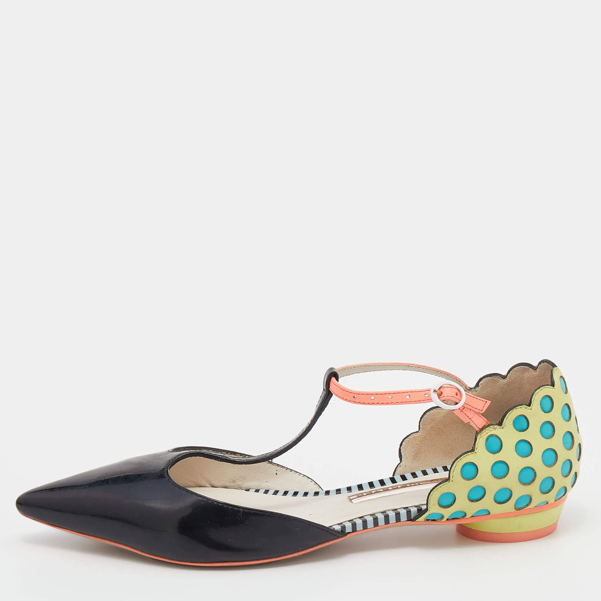 Sophia Webster Multicolor Leather T-Strap Pointed Toe Flat Sandals Size 36.5