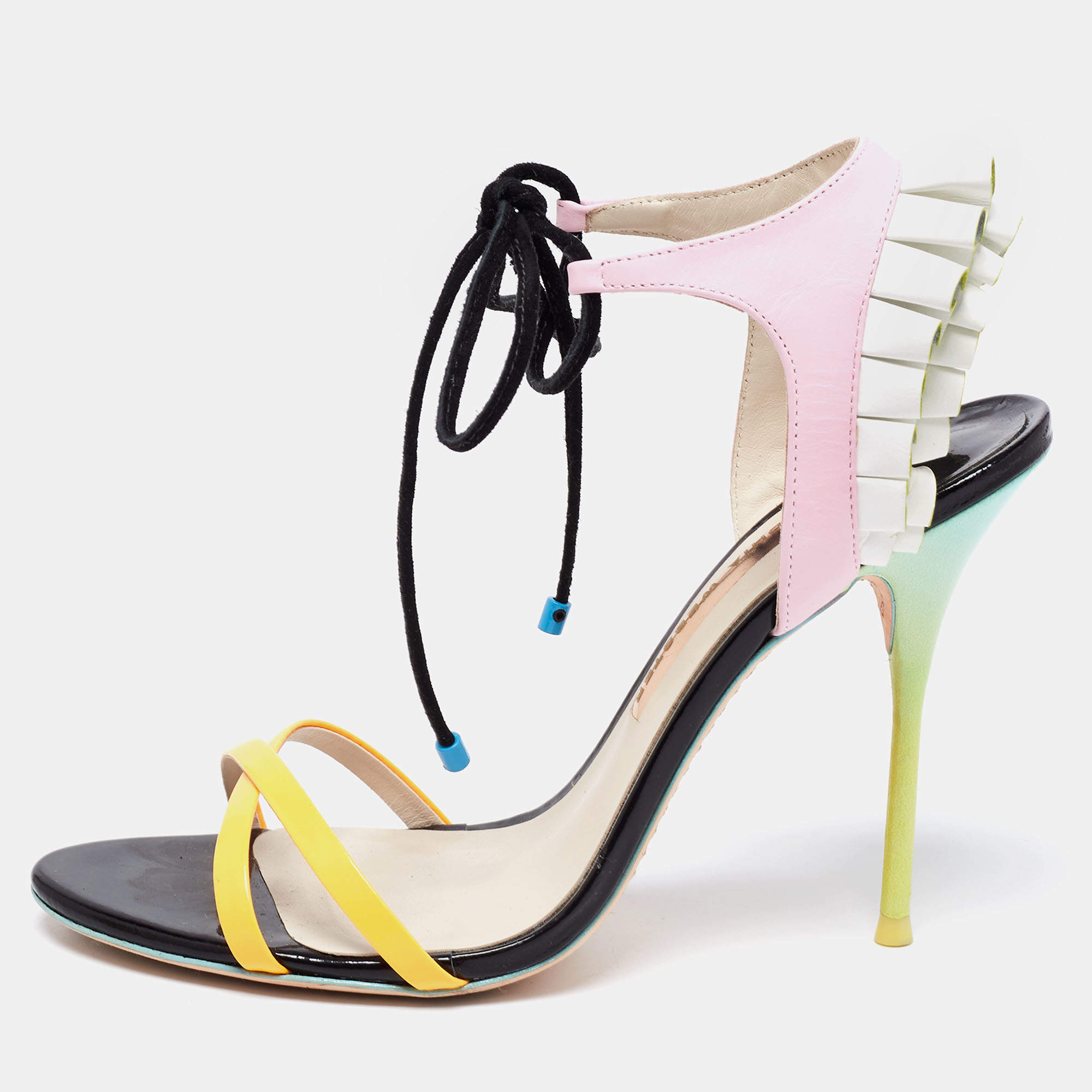 Pre Owned Sophia Webster Multicolor Leather And Patent Ankle Wrap Sandals Size 40