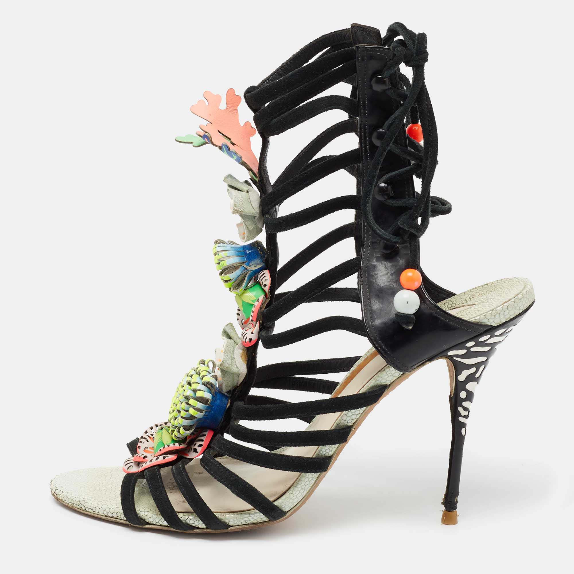 Sophia Webster Multicolor Suede and Leather Lilico Underwater Ankle Wrap Sandals Size 42