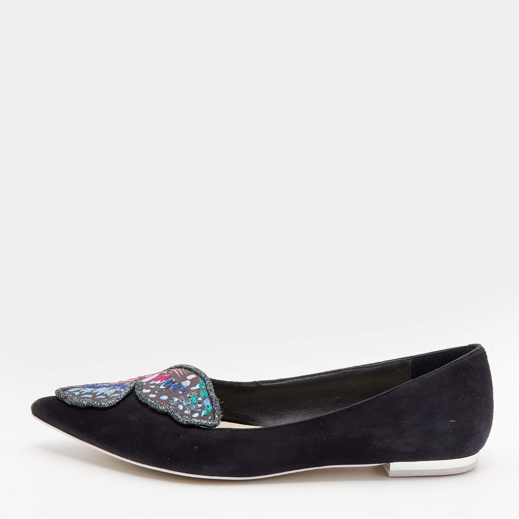 Sophia Webster Black Suede Bibi Butterfly Pointed Toe Ballet Flats Size 38