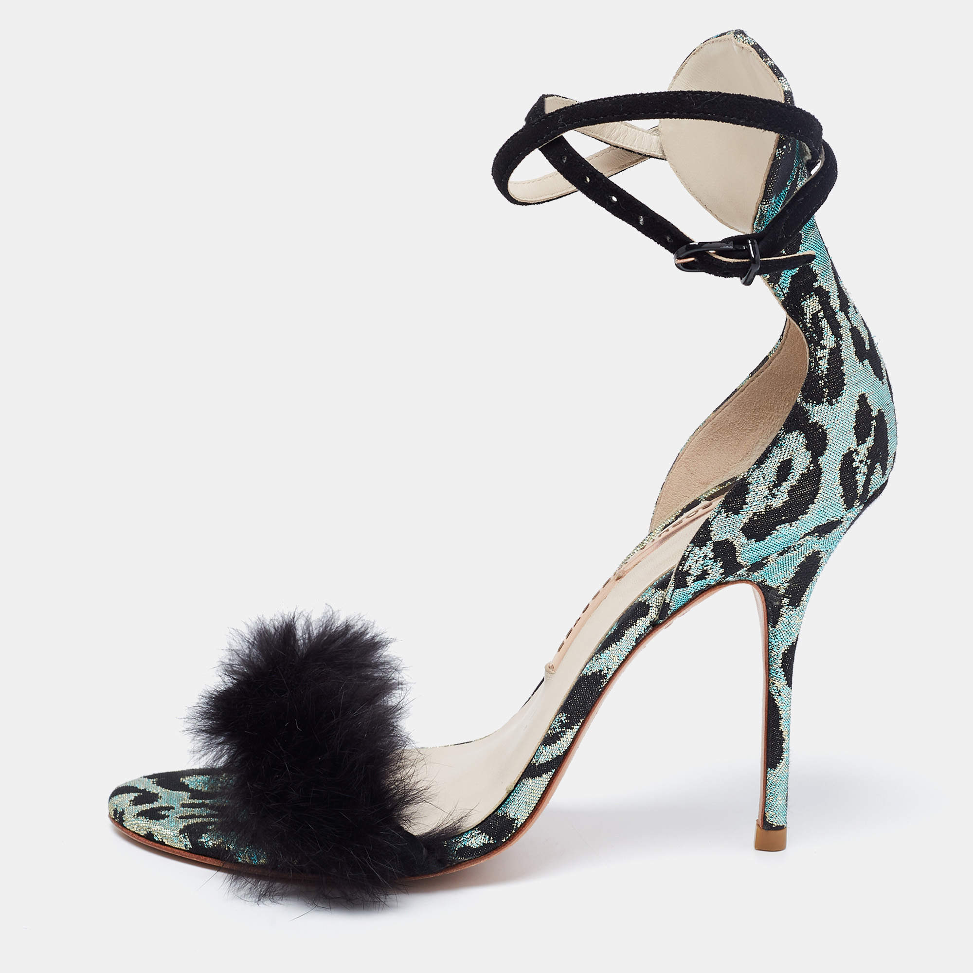 Sophia Webster Multicolor Leopard Print Jacquard and Fur-trimmed Sandals Size 38.5