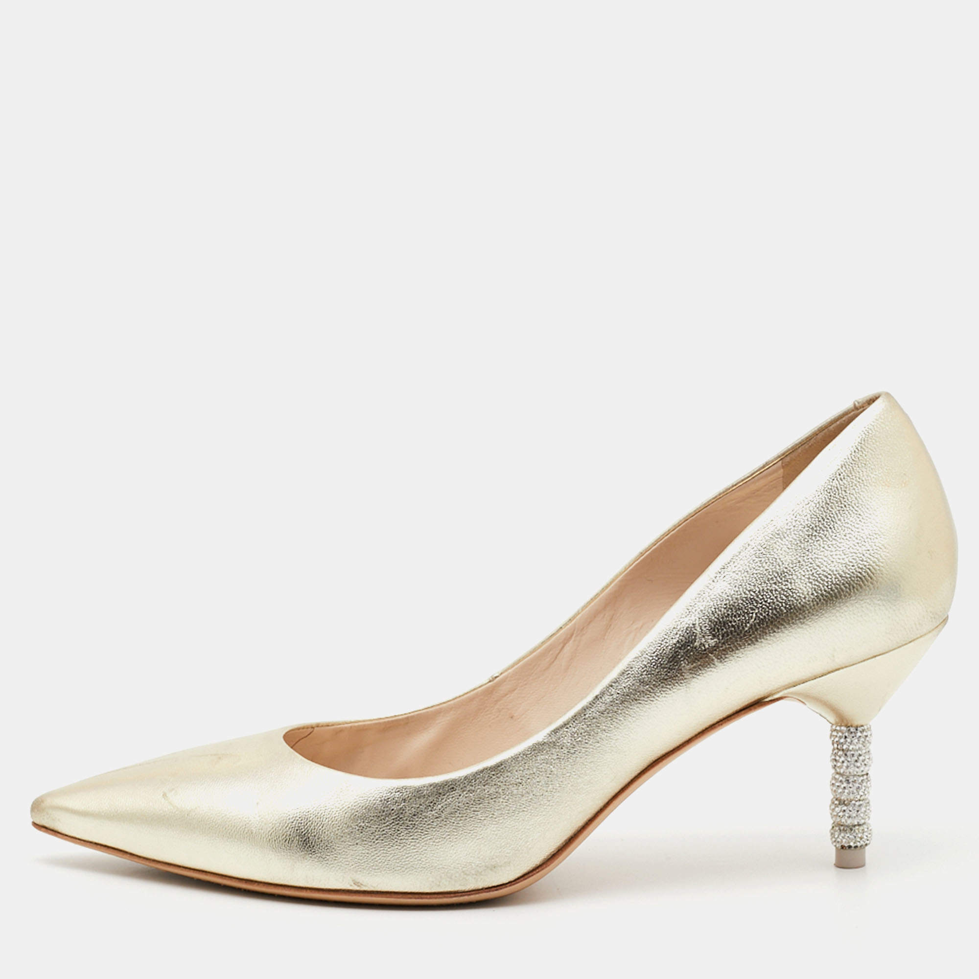 Sophia Webster Gold Leather Coco Embellished Pointed Toe Pumps Size 40