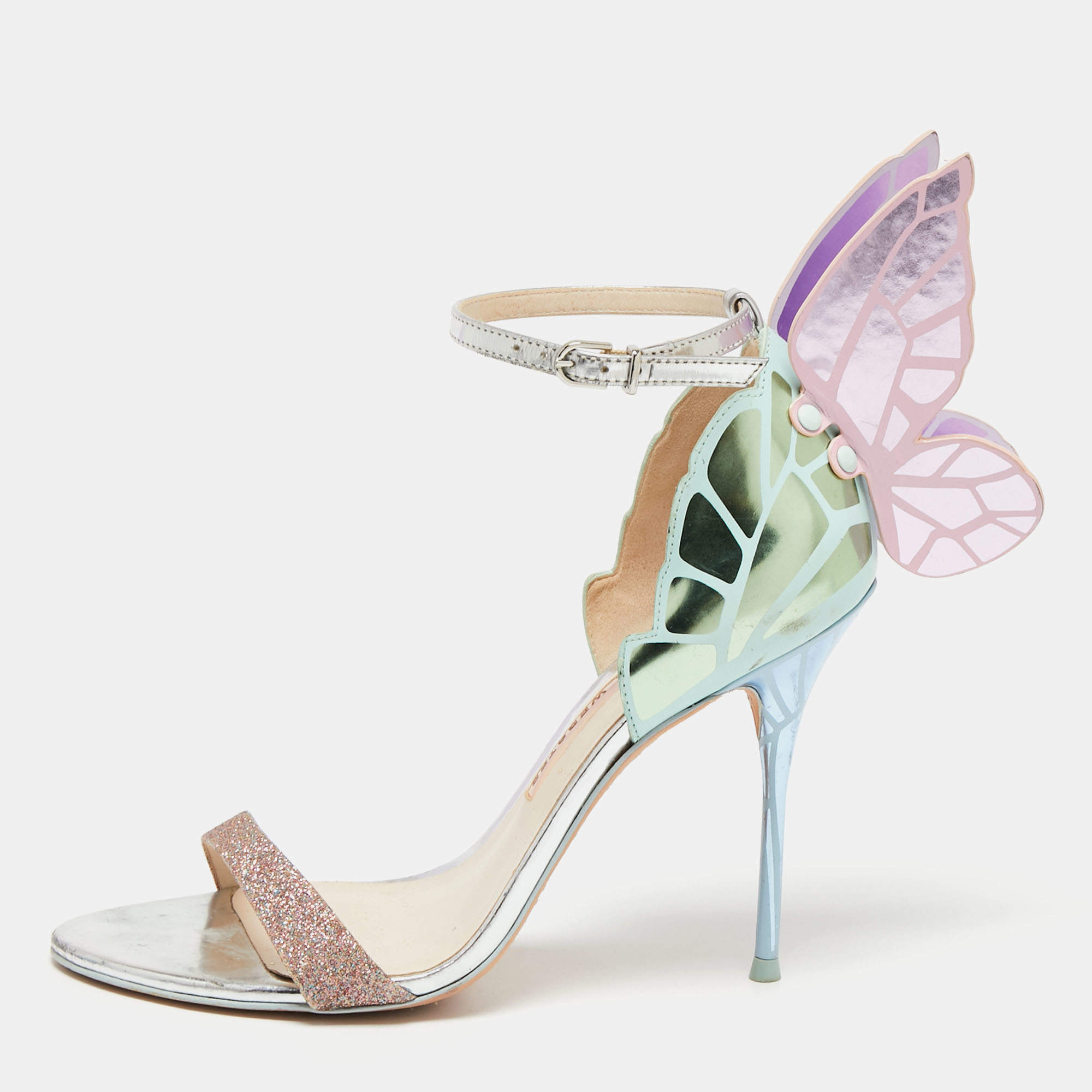 Pre Owned Sophia Webster Multicolor Glitter and Metallic Leather Chiara Ankle-Strap Sandals Size 38.5