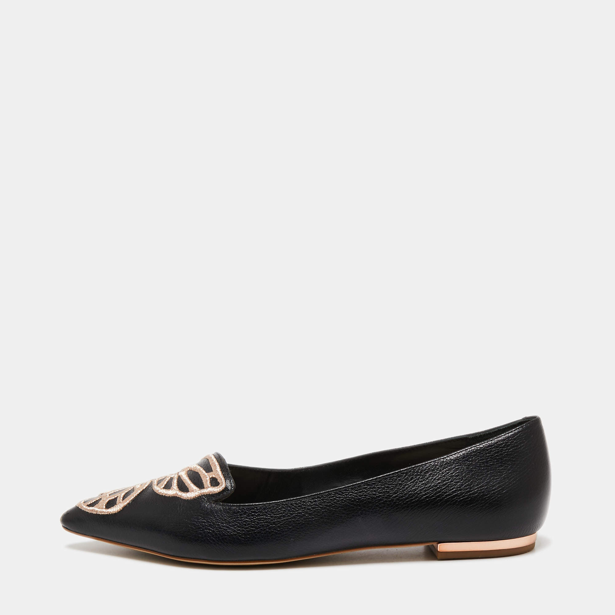 Sophia Webster Black Leather Bibi Butterfly Pointed Toe Ballet Flats Size 36